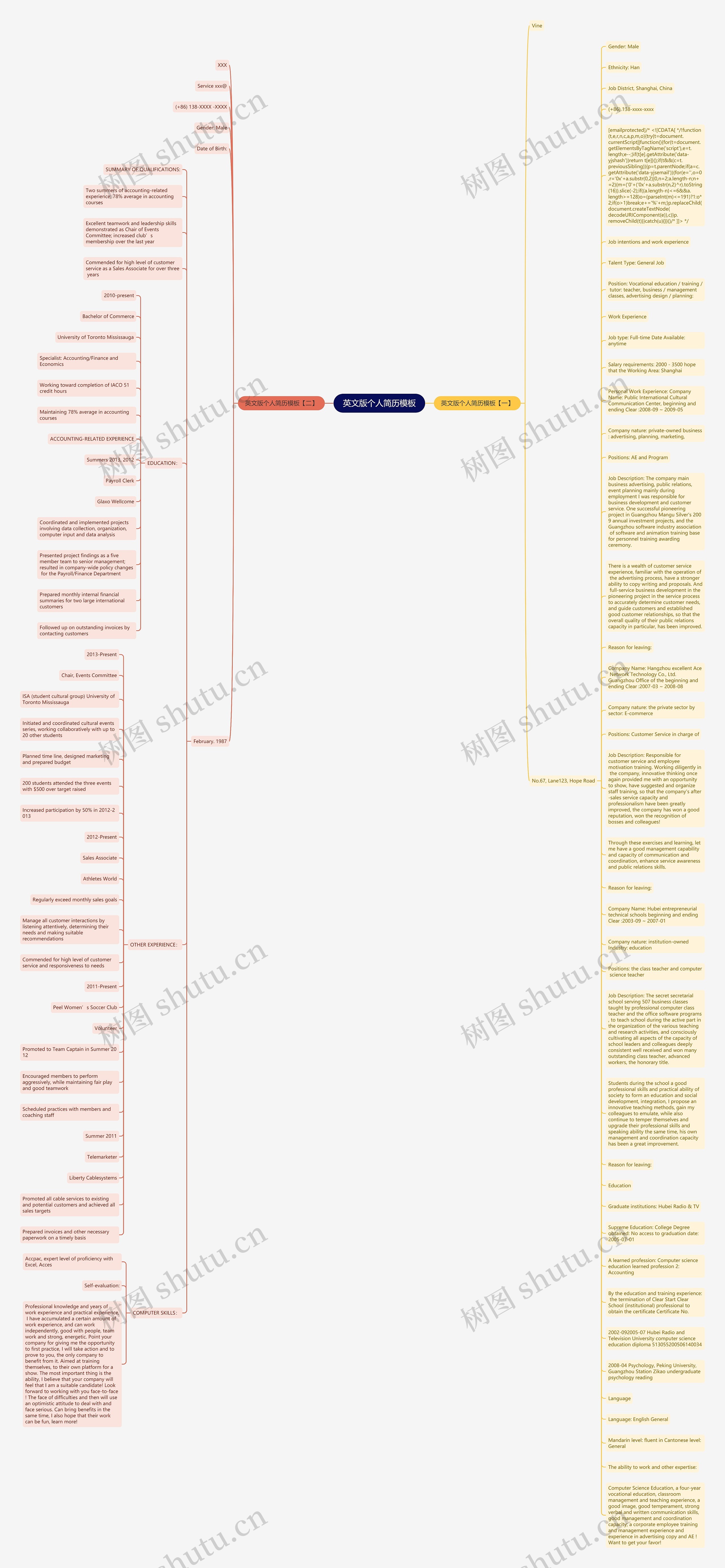 英文版个人简历思维导图