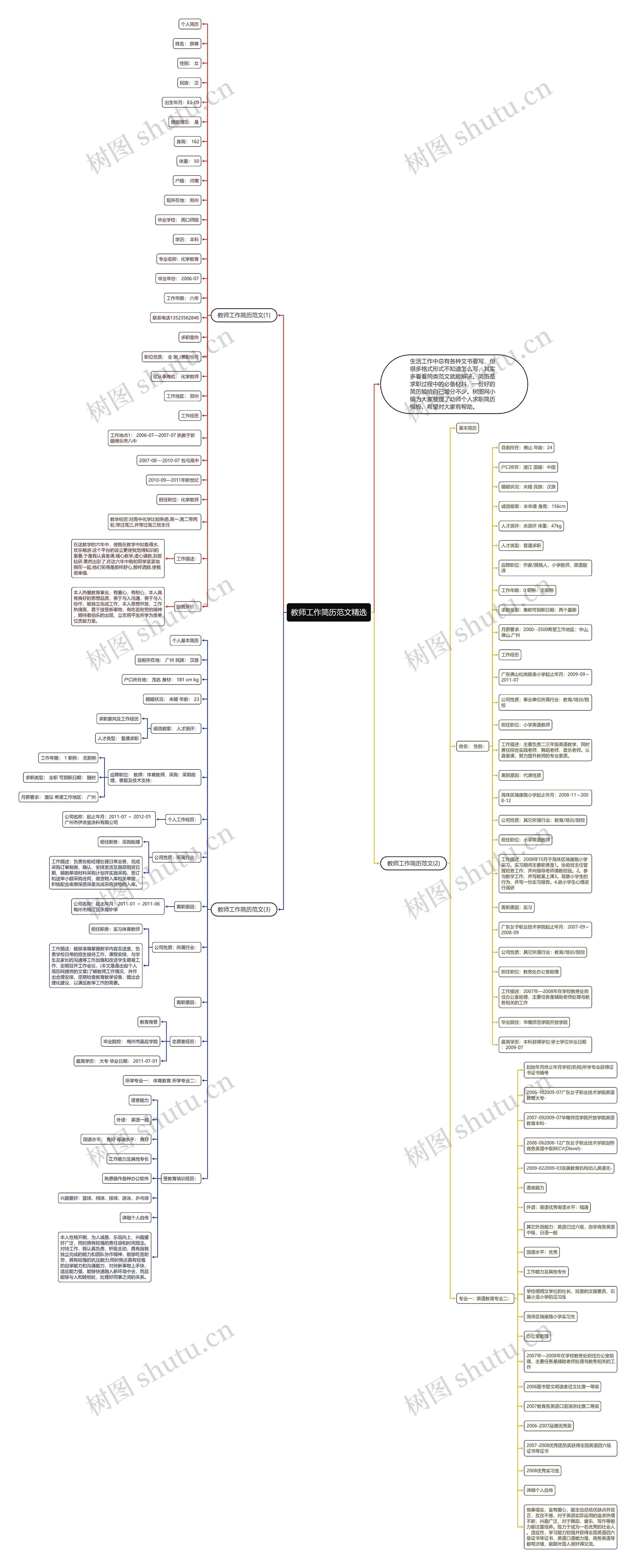 教师工作简历范文精选思维导图