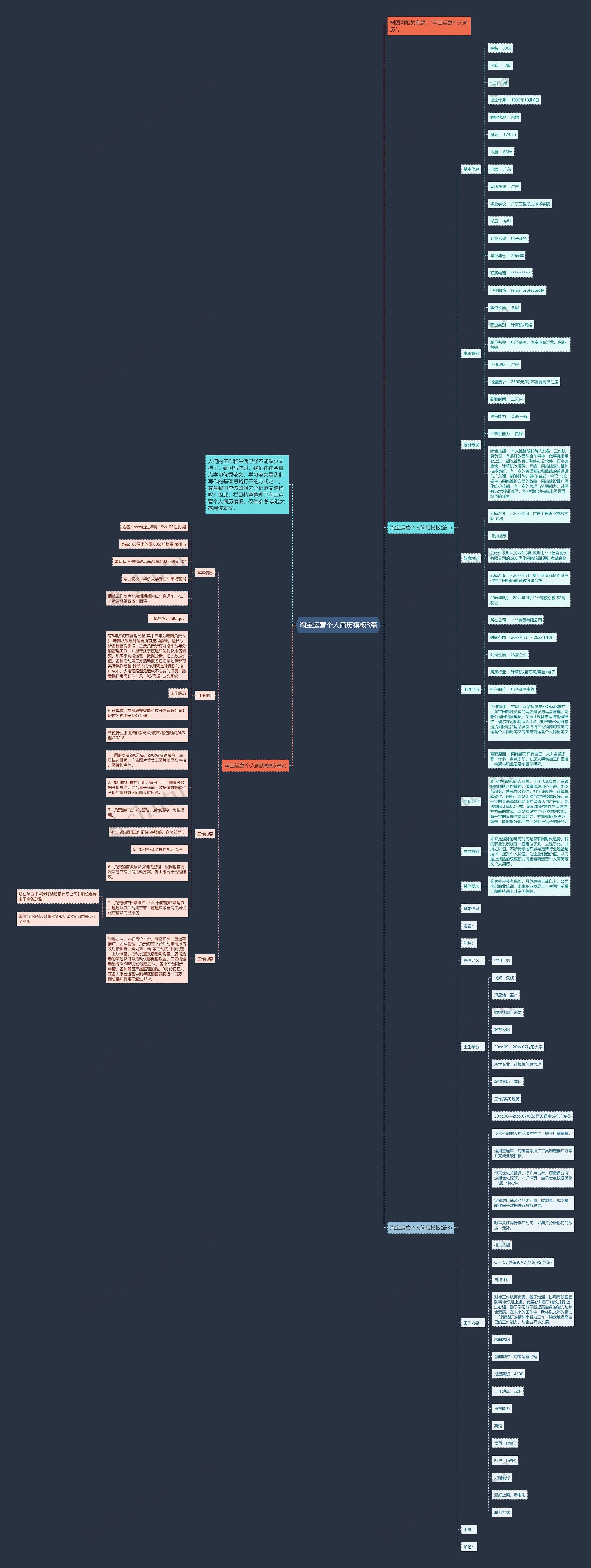 淘宝运营个人简历3篇思维导图