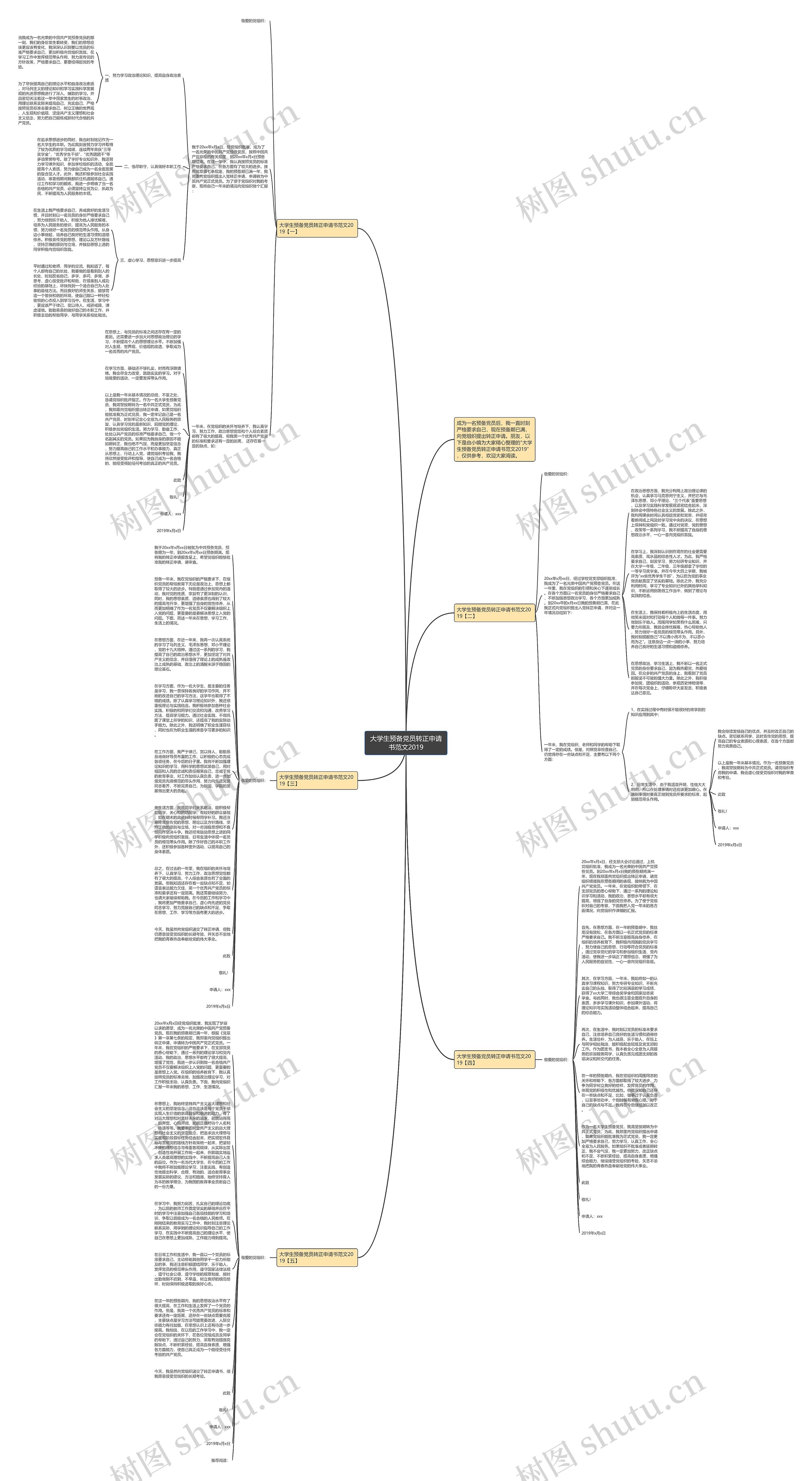 大学生预备党员转正申请书范文2019思维导图