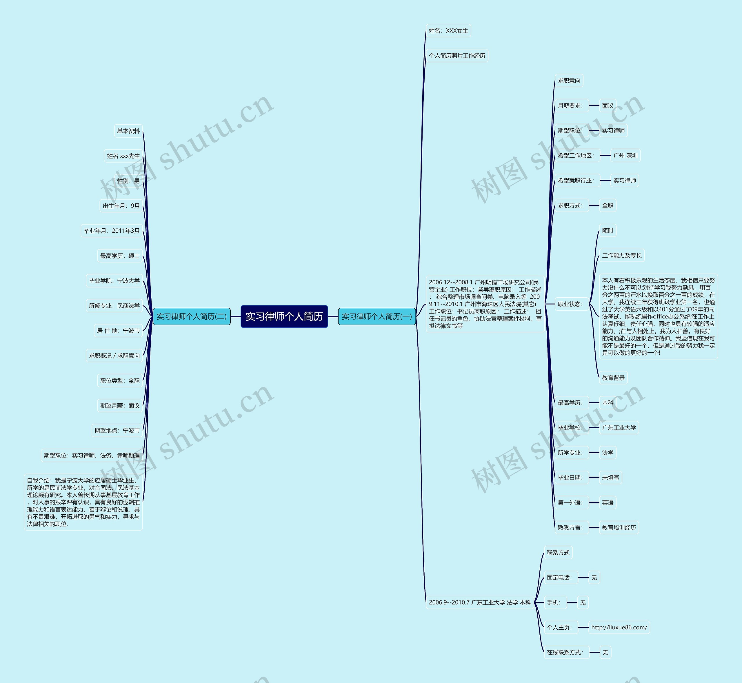 实习律师个人简历思维导图