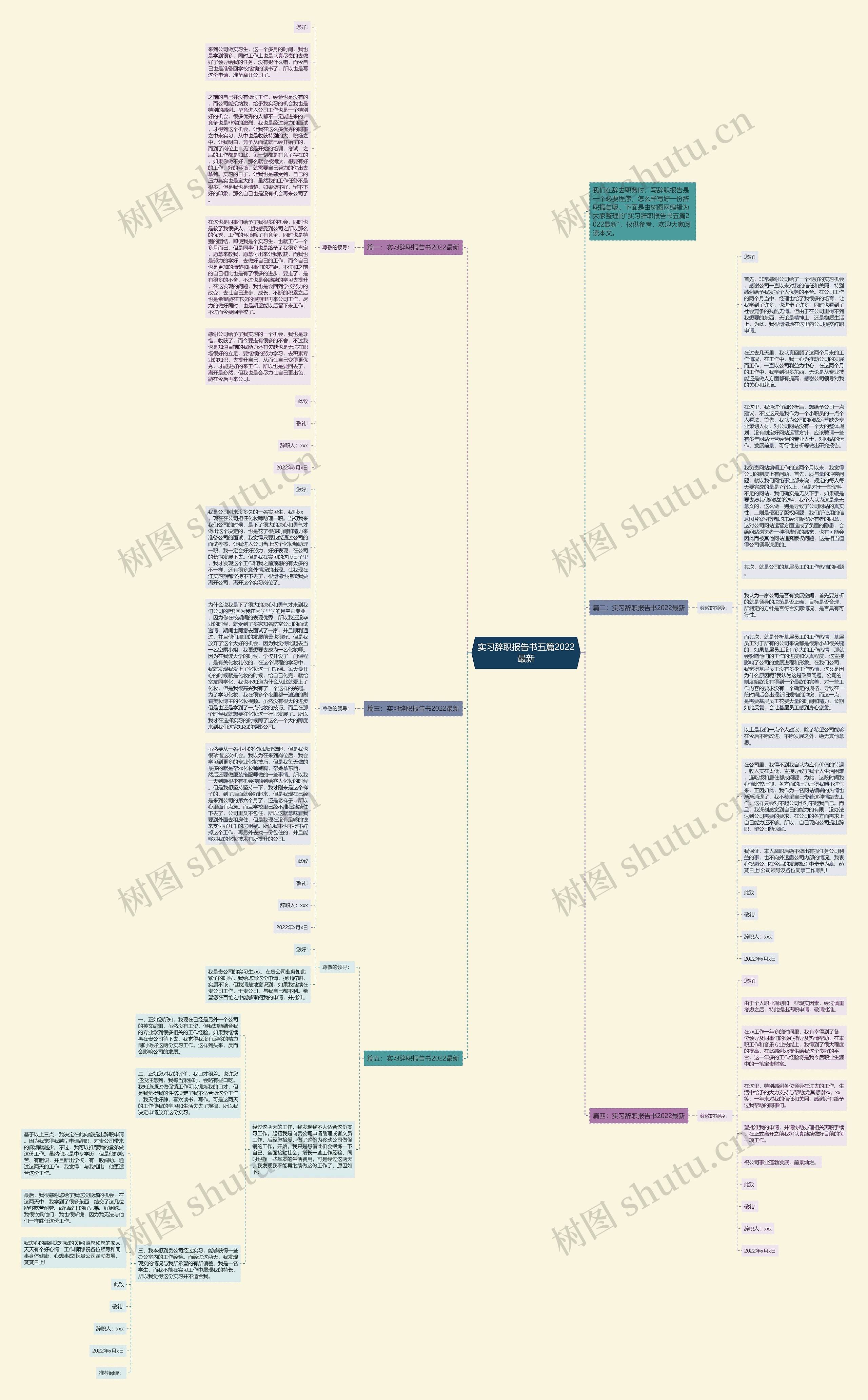 实习辞职报告书五篇2022最新思维导图