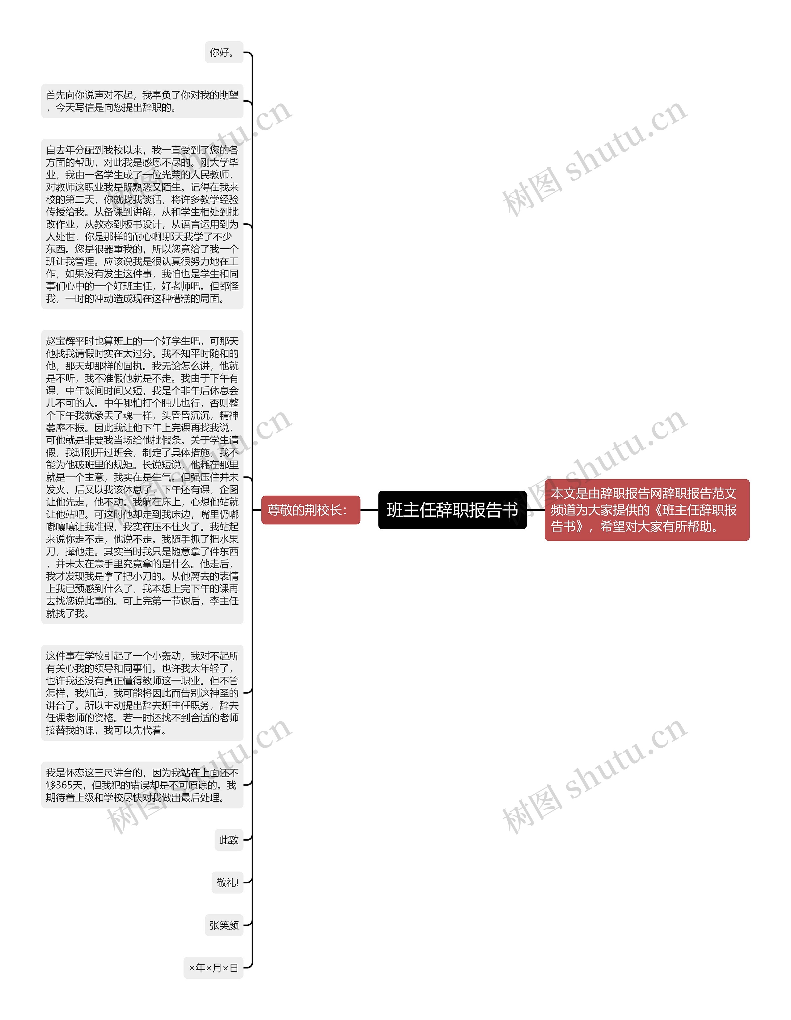 班主任辞职报告书思维导图