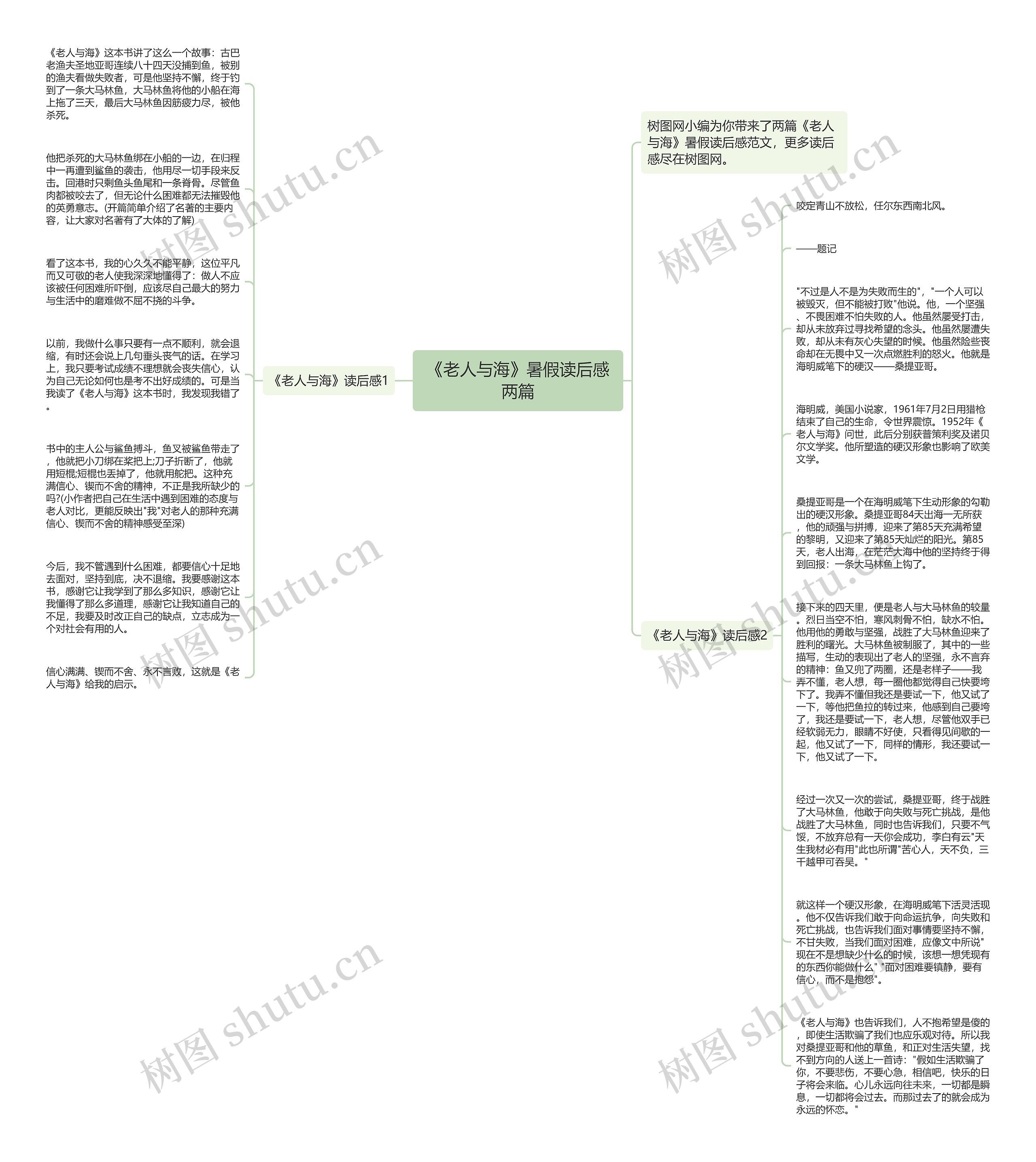 《老人与海》暑假读后感两篇思维导图