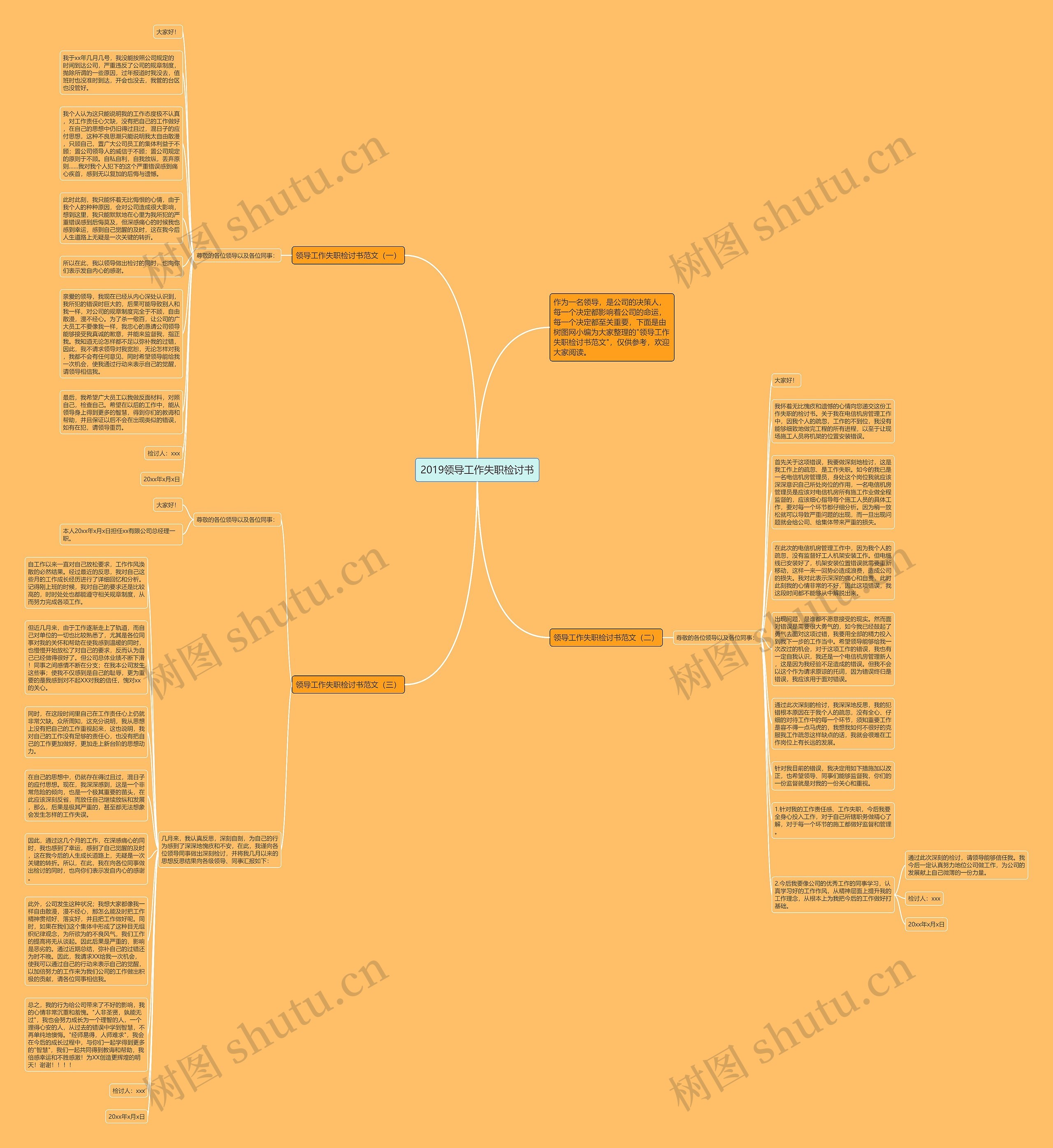 2019领导工作失职检讨书思维导图