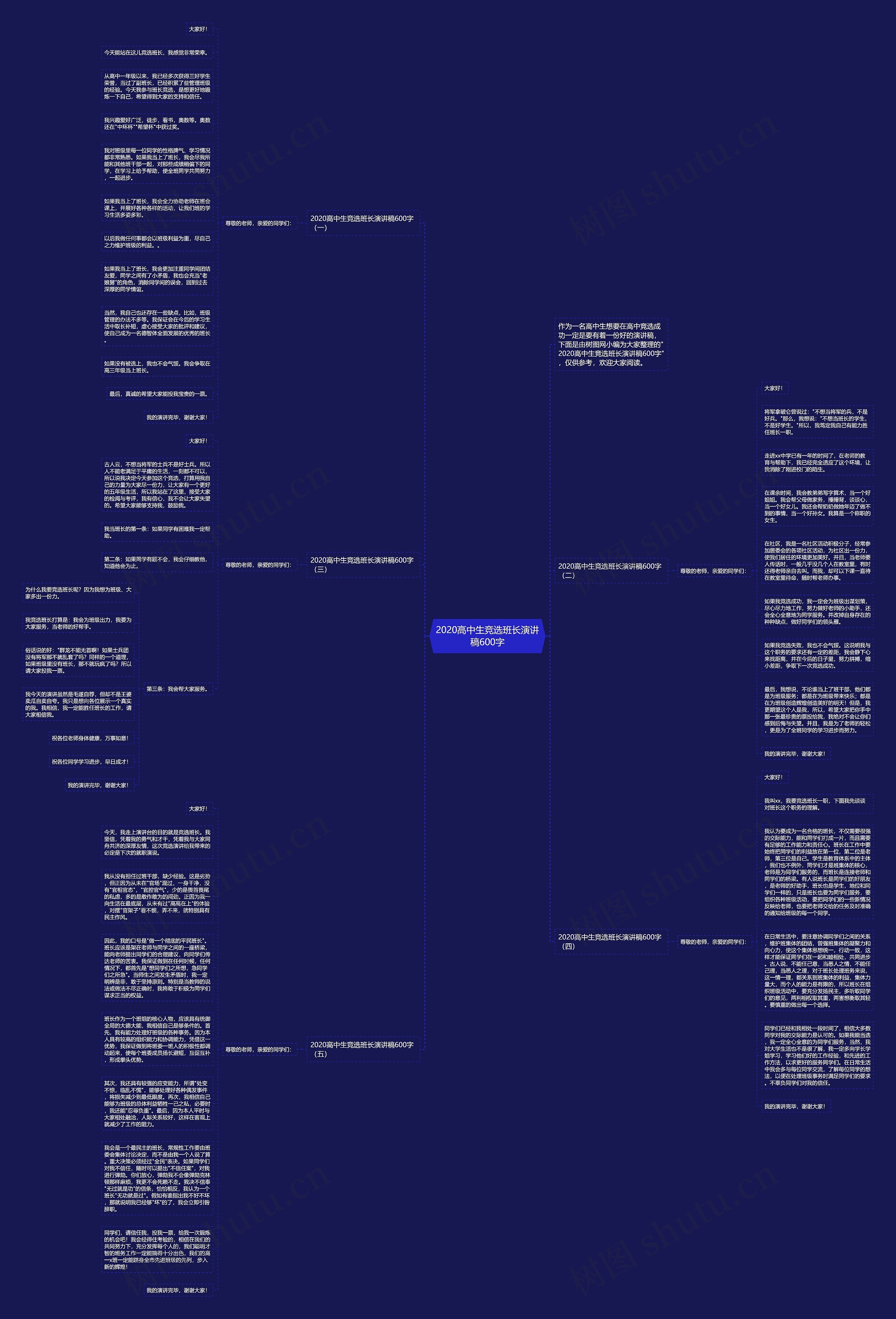 2020高中生竞选班长演讲稿600字思维导图