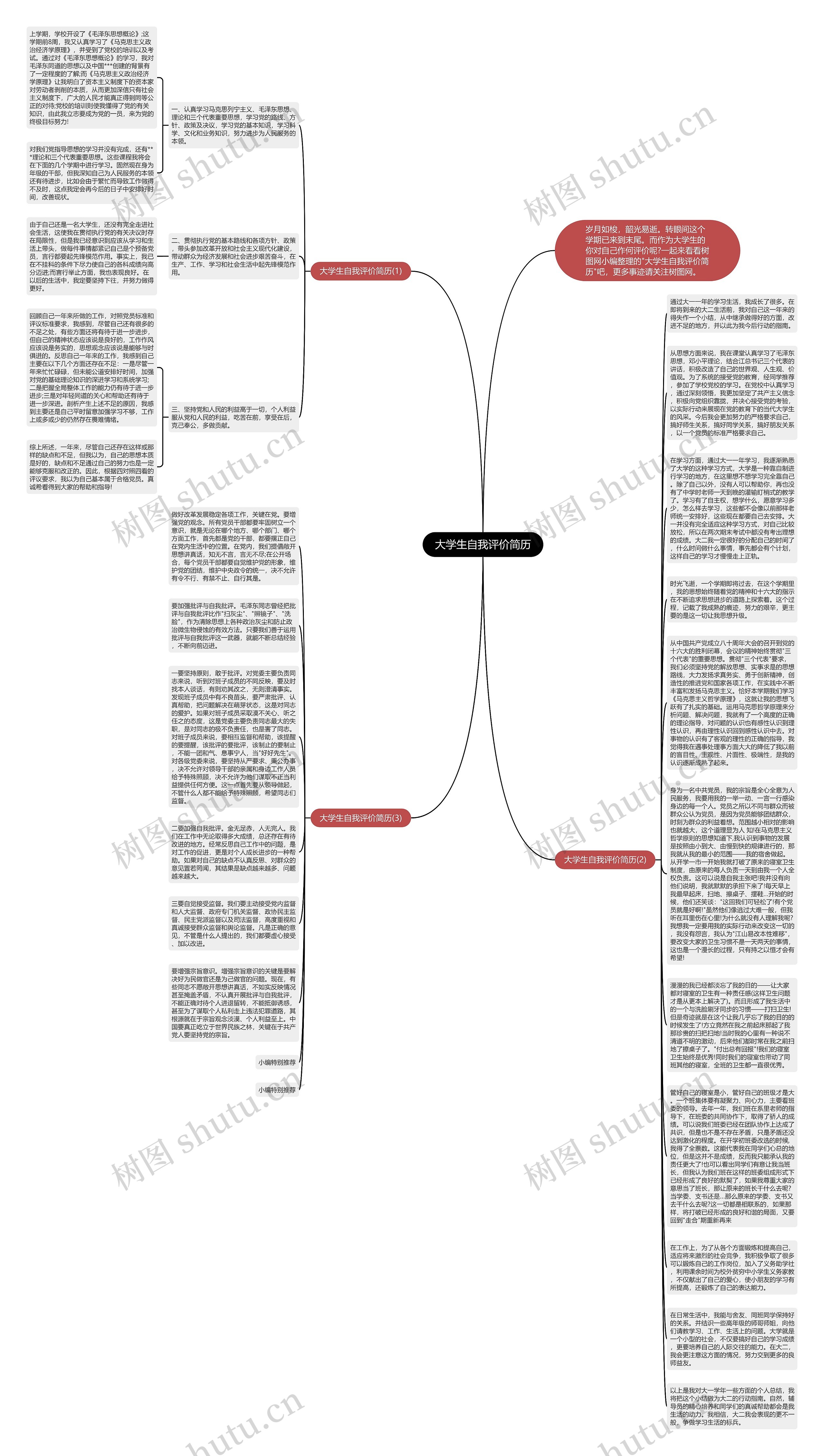 大学生自我评价简历思维导图