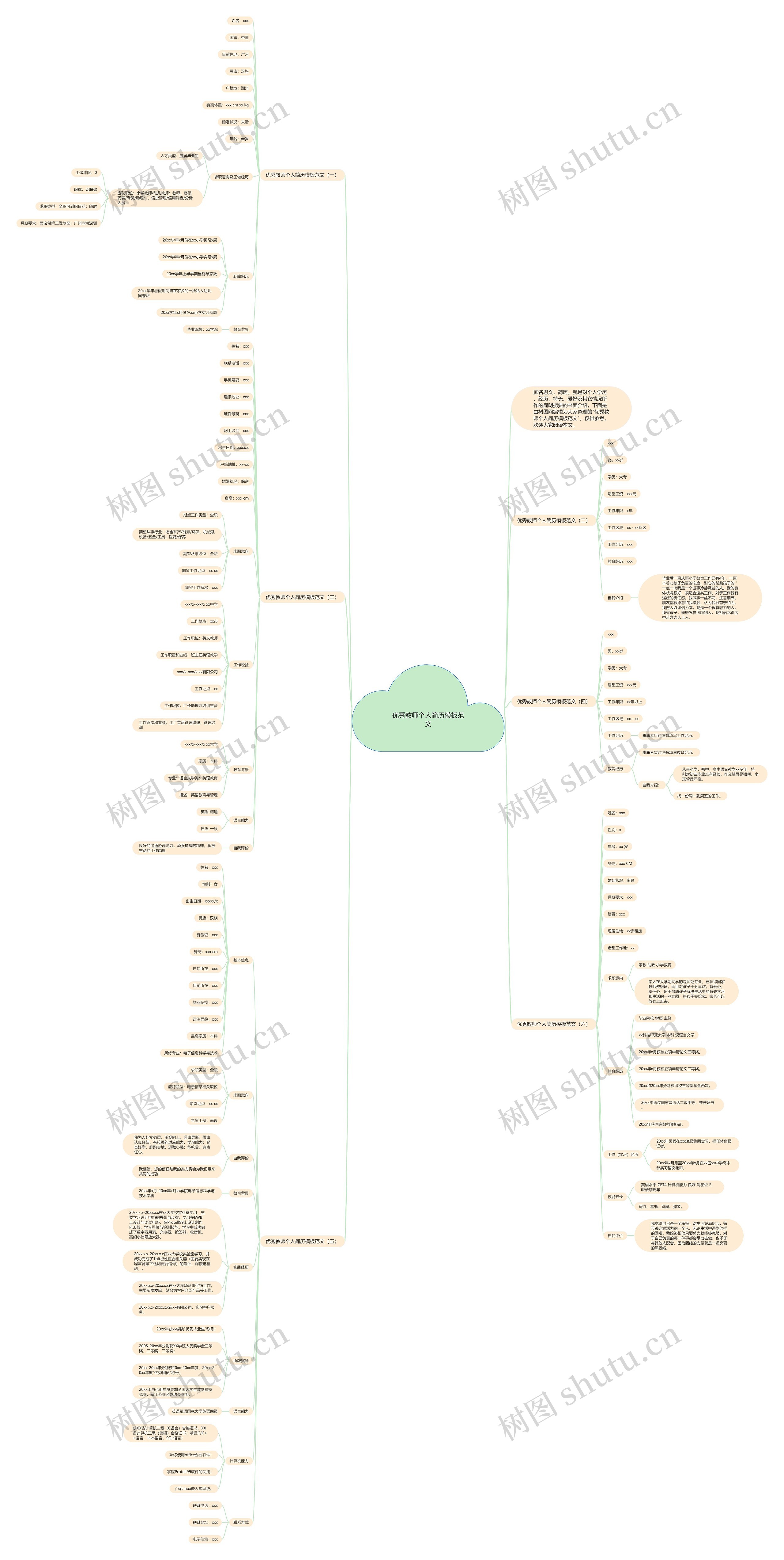 优秀教师个人简历范文思维导图