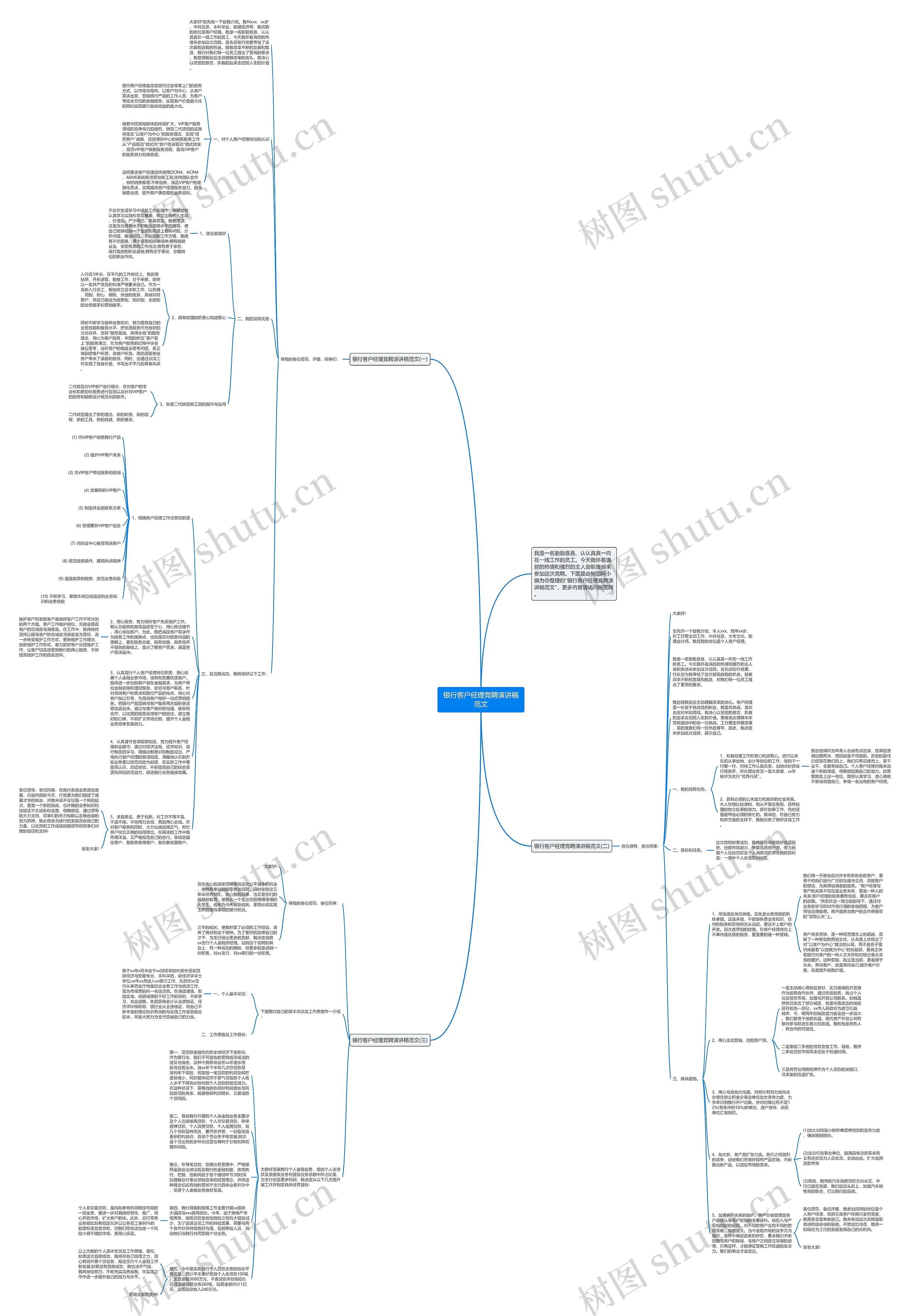 银行客户经理竞聘演讲稿范文思维导图