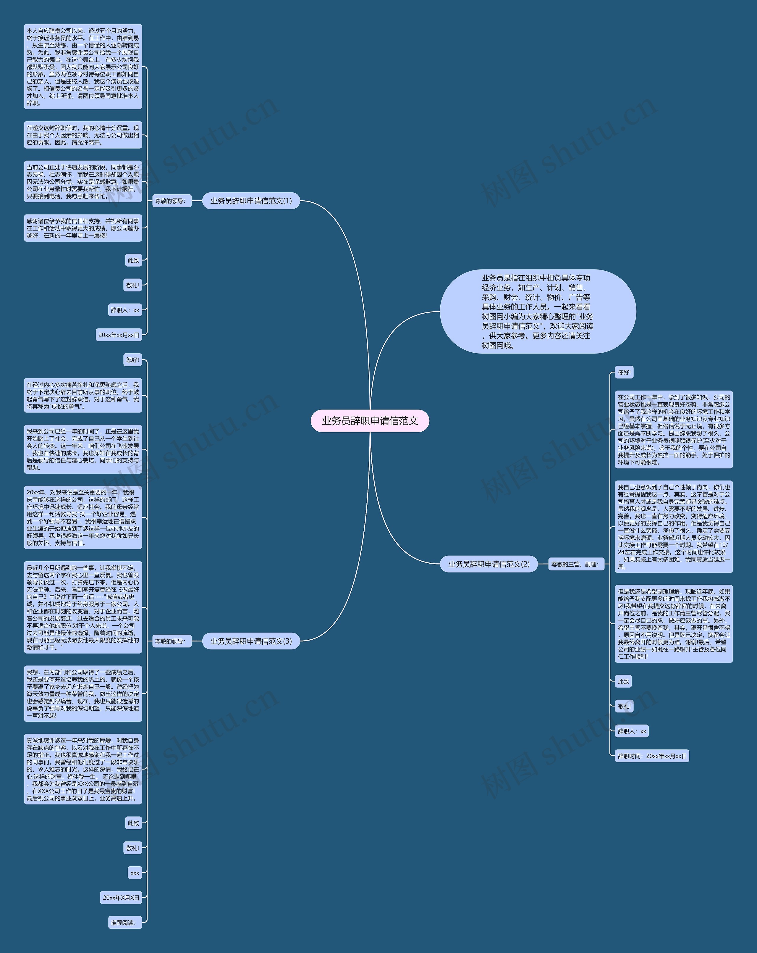 业务员辞职申请信范文思维导图