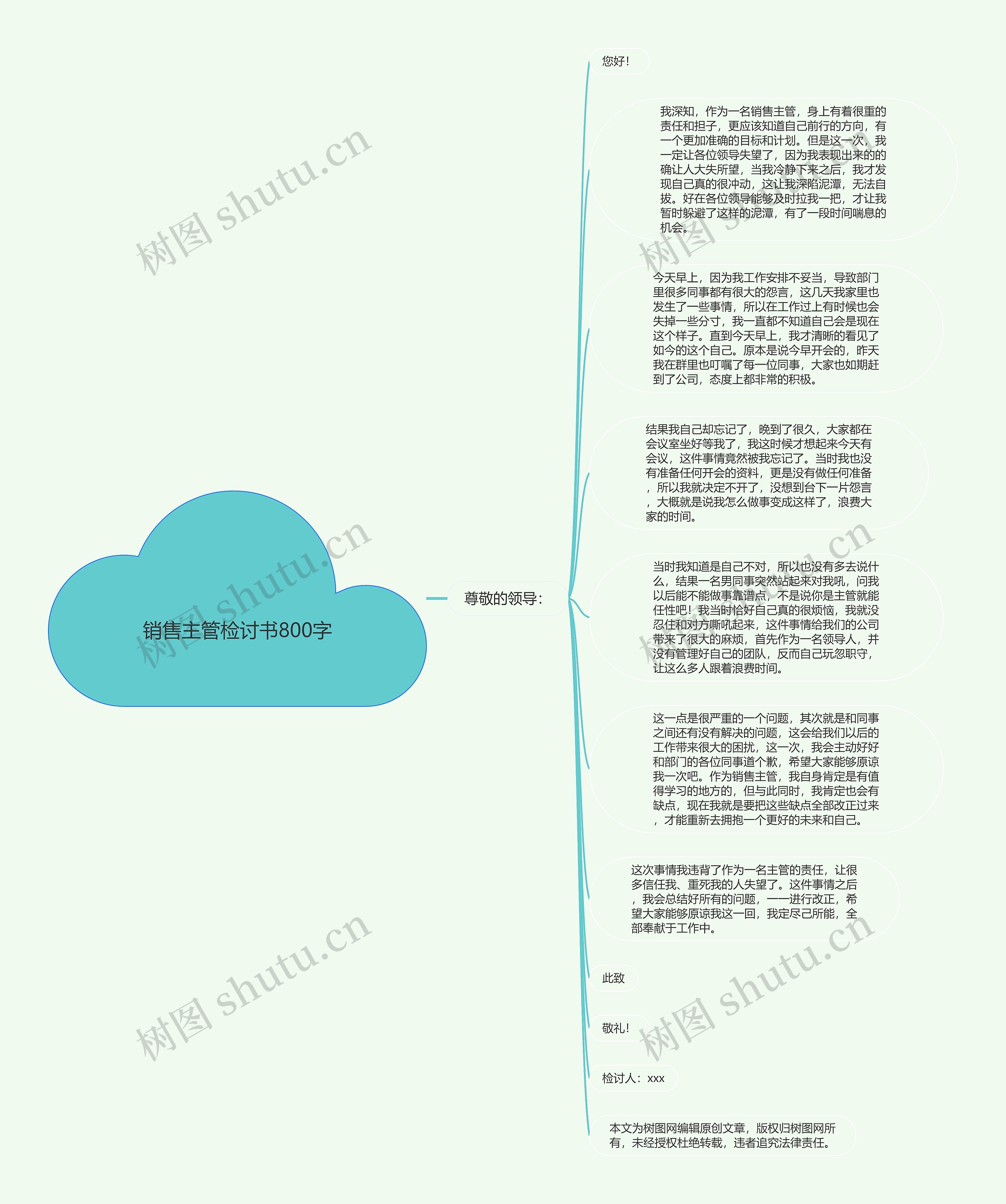 销售主管检讨书800字思维导图