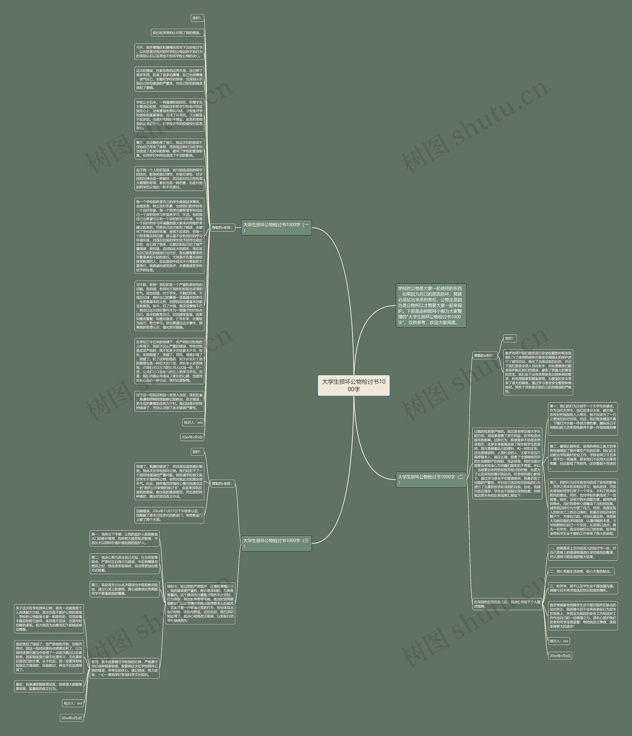 大学生损坏公物检讨书1000字思维导图