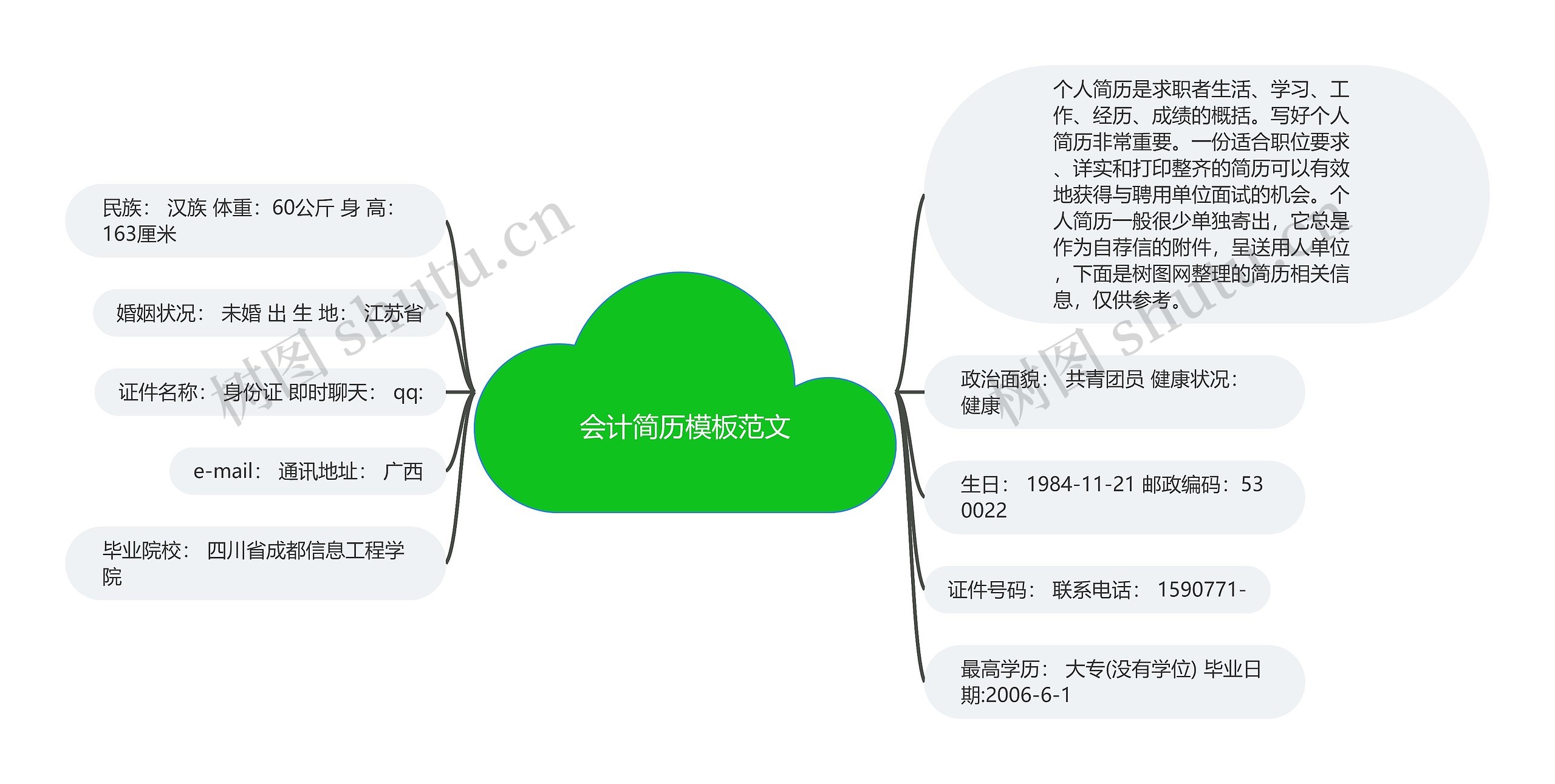 会计简历范文思维导图