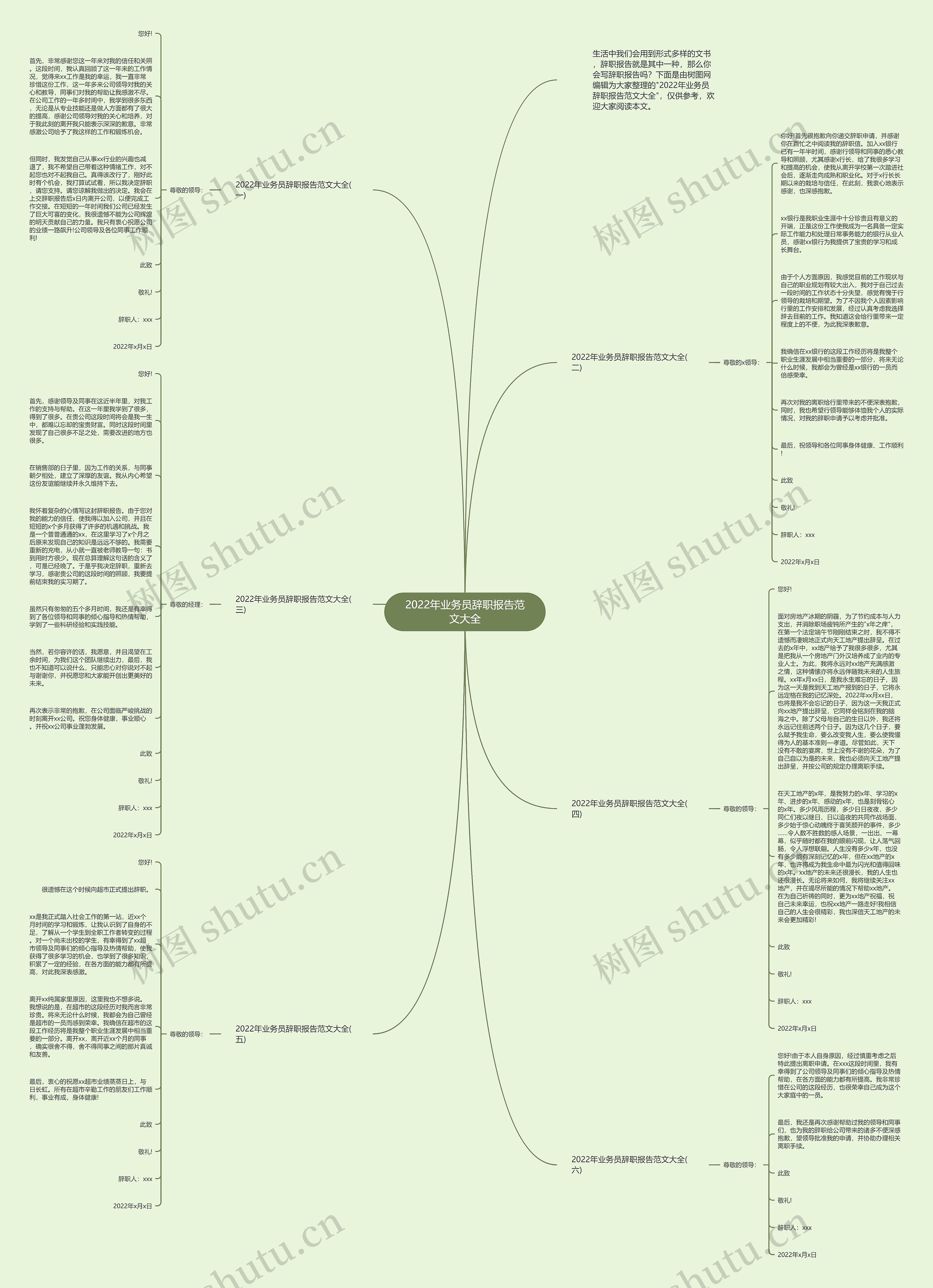 2022年业务员辞职报告范文大全思维导图
