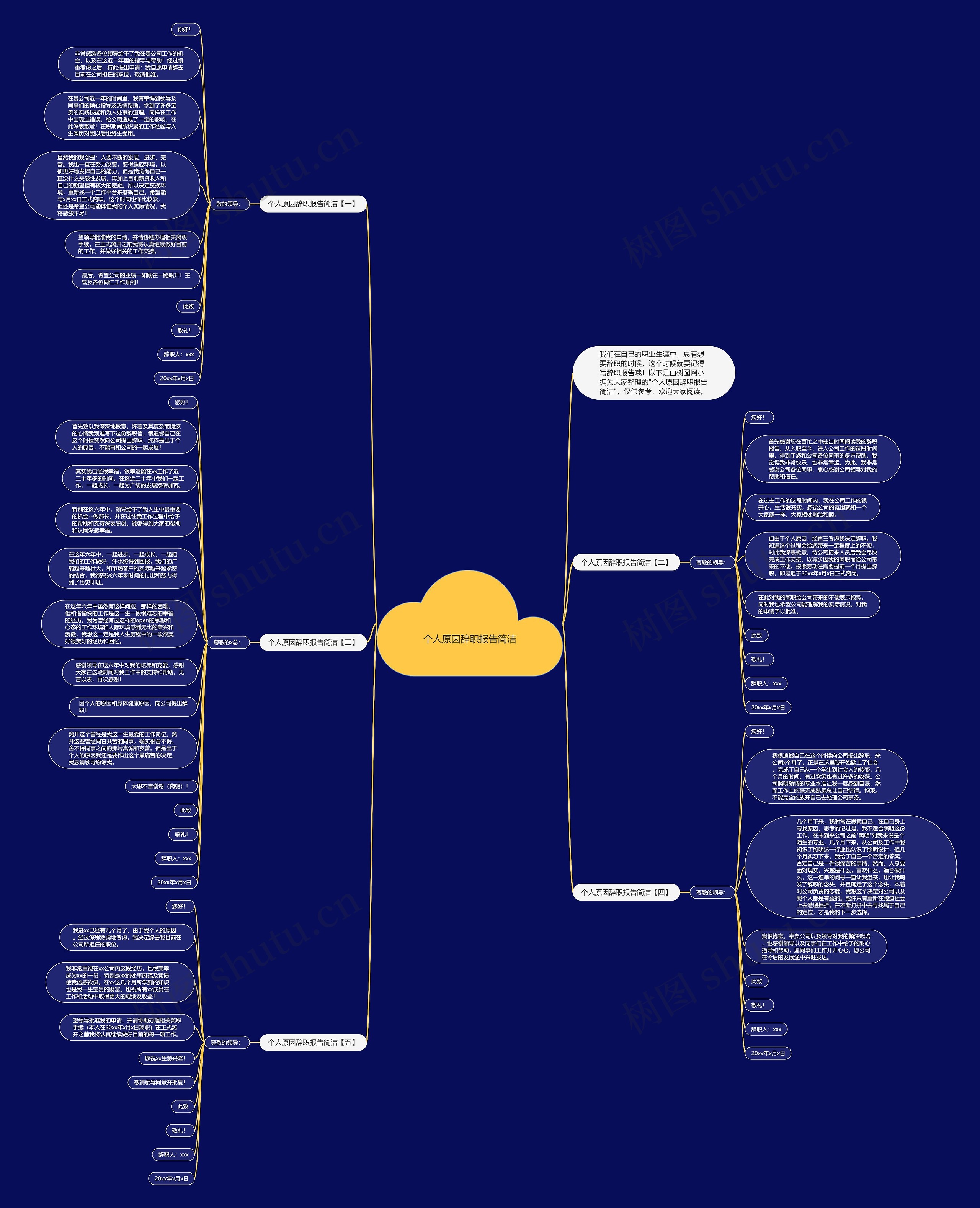 个人原因辞职报告简洁思维导图