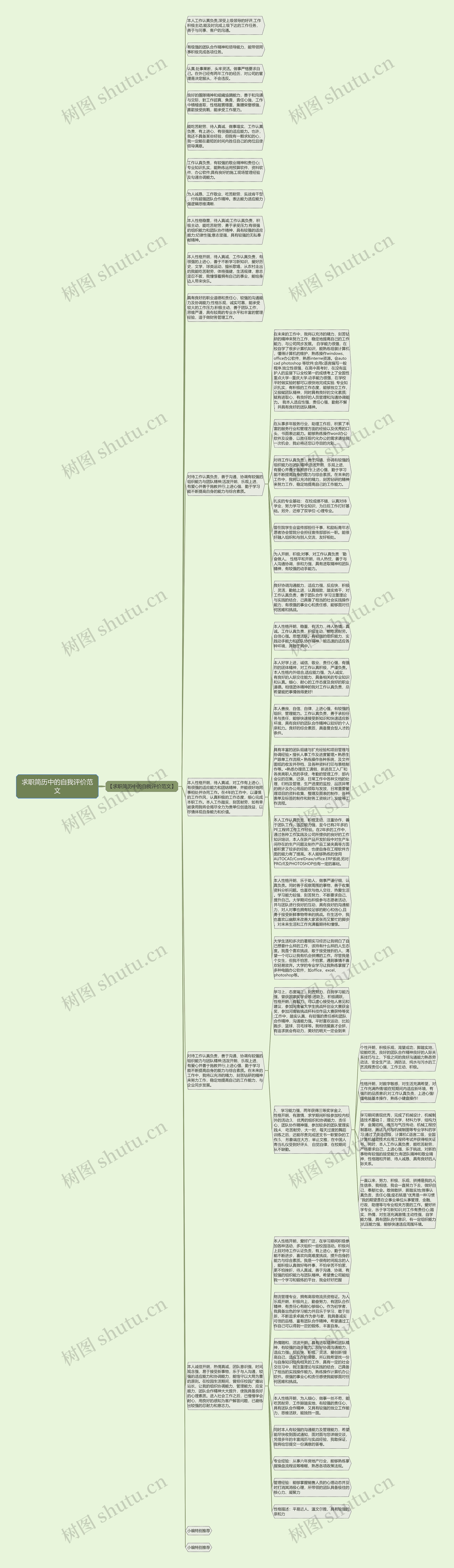 求职简历中的自我评价范文思维导图