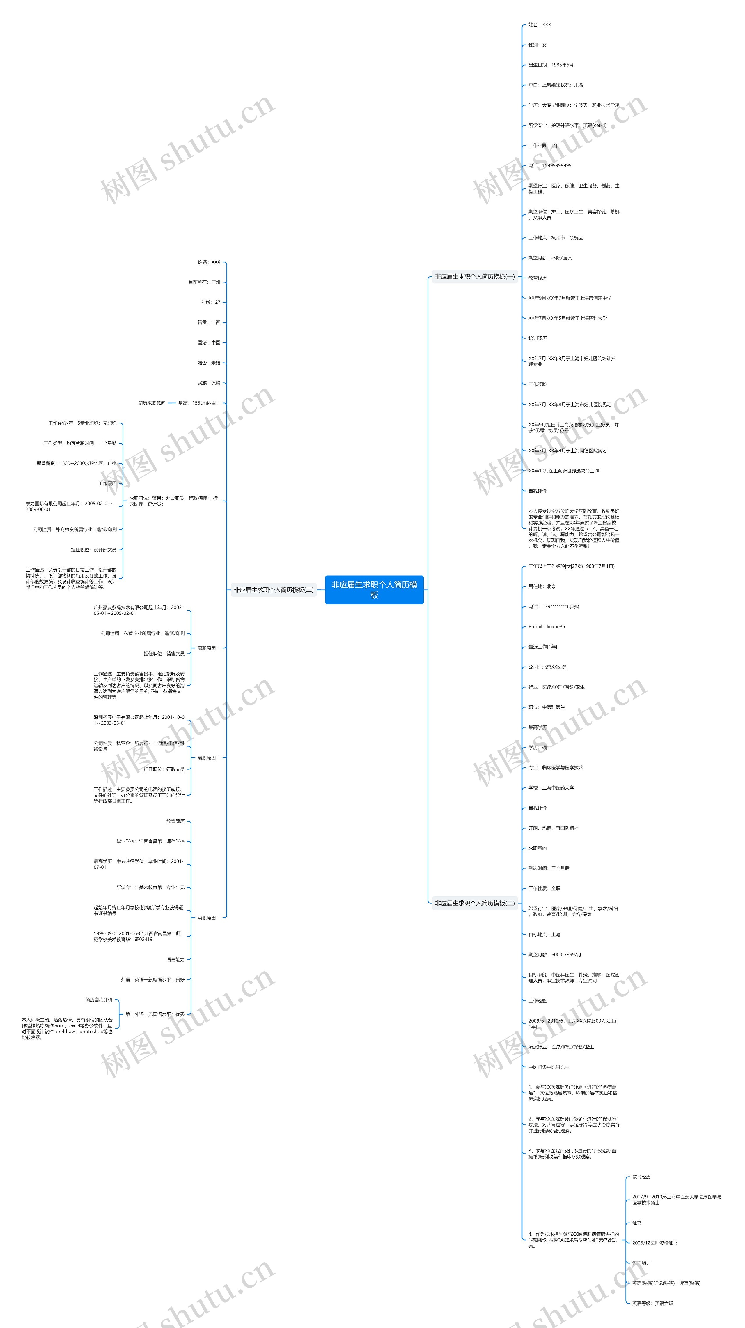 非应届生求职个人简历思维导图
