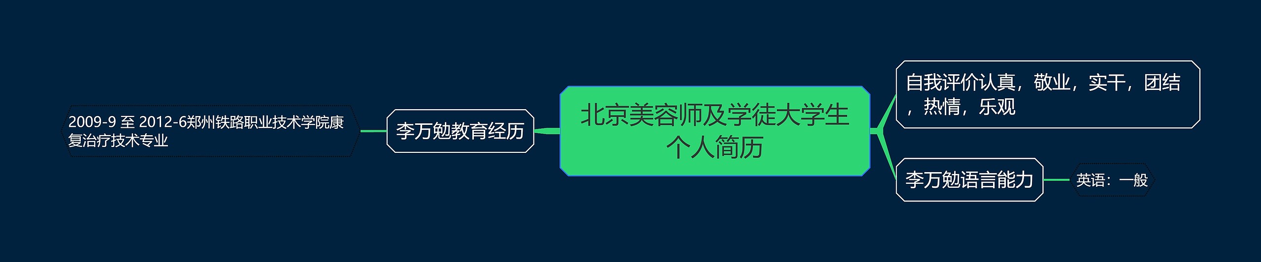 北京美容师及学徒大学生个人简历思维导图