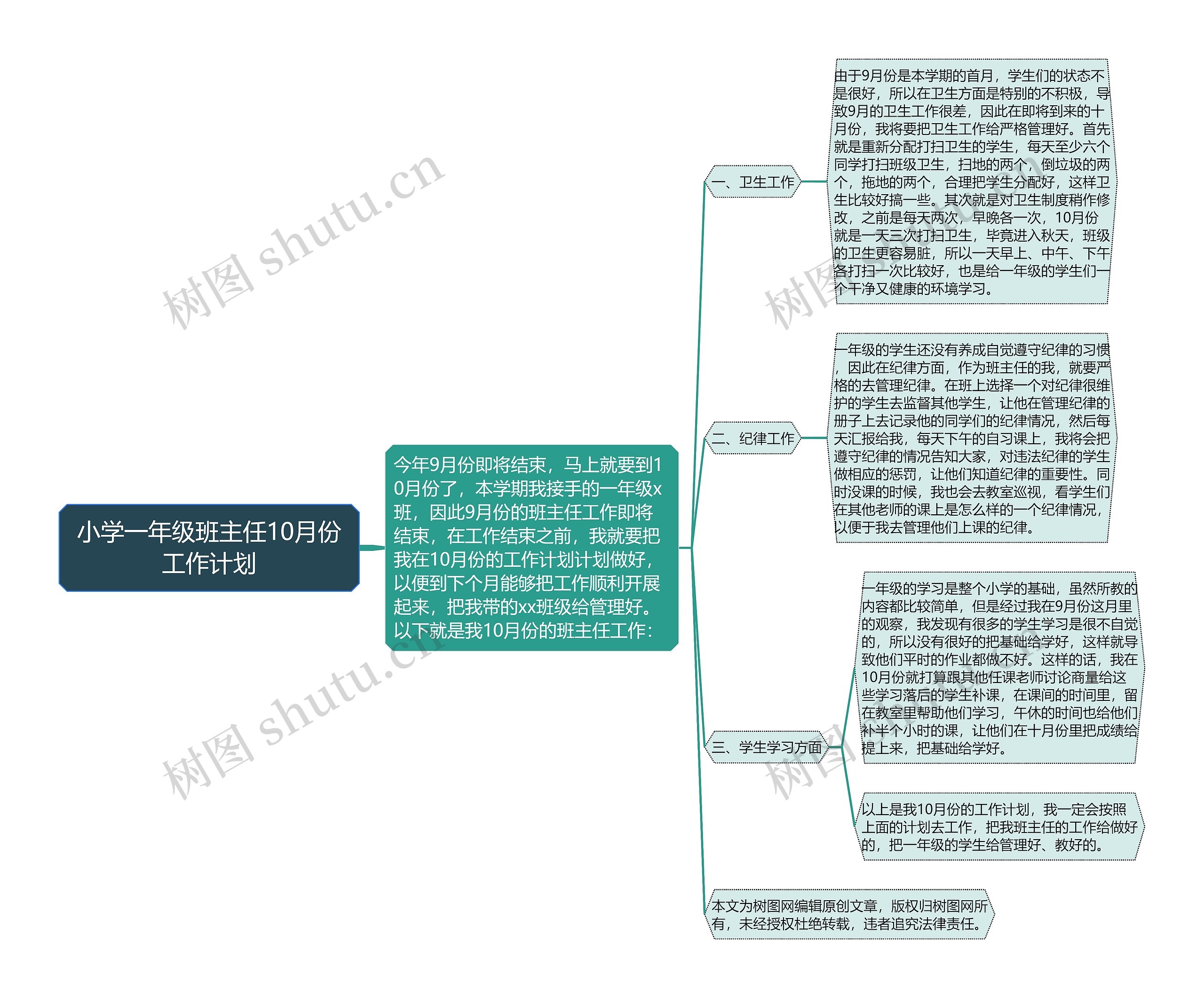 小学一年级班主任10月份工作计划