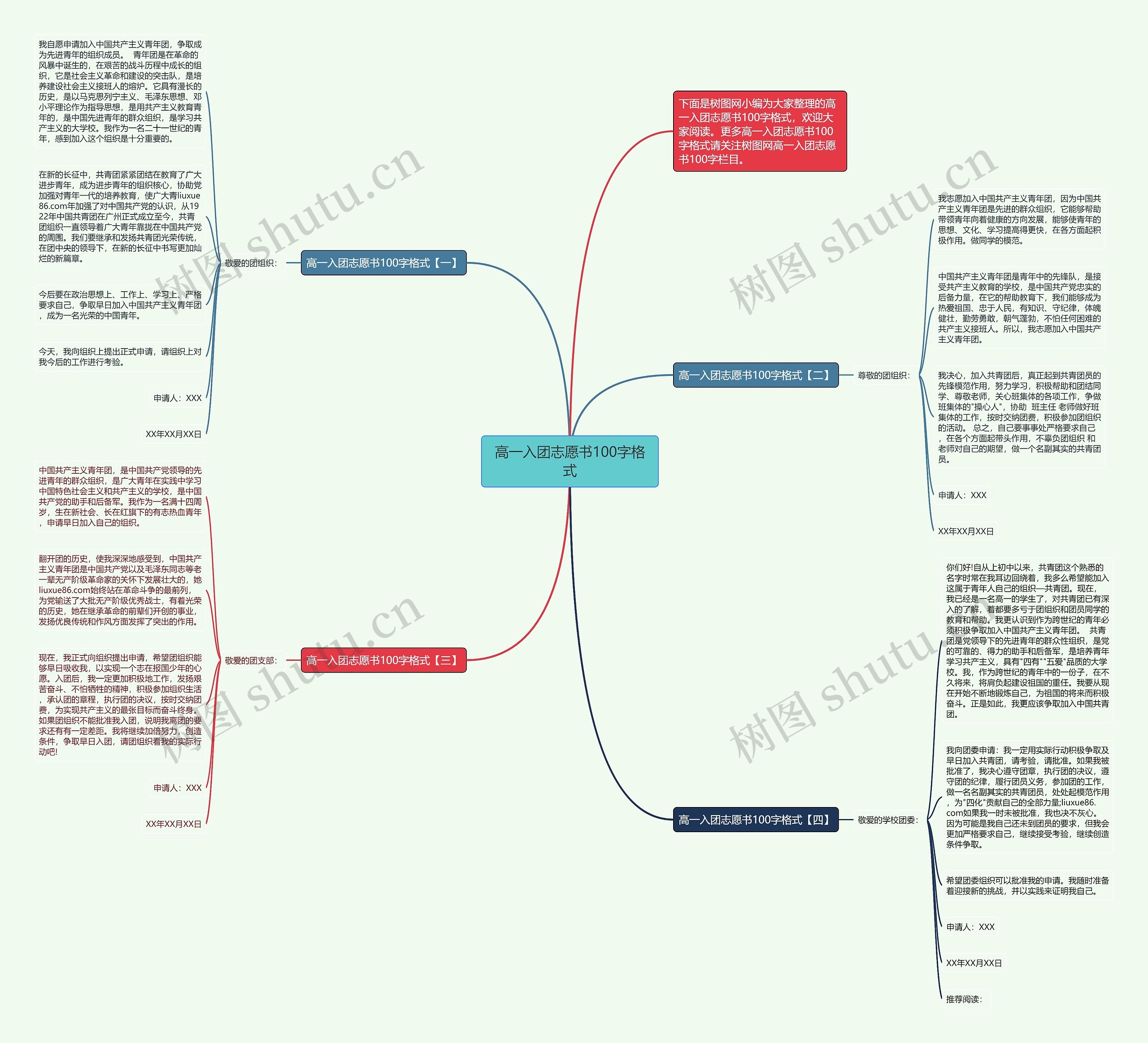 高一入团志愿书100字格式思维导图