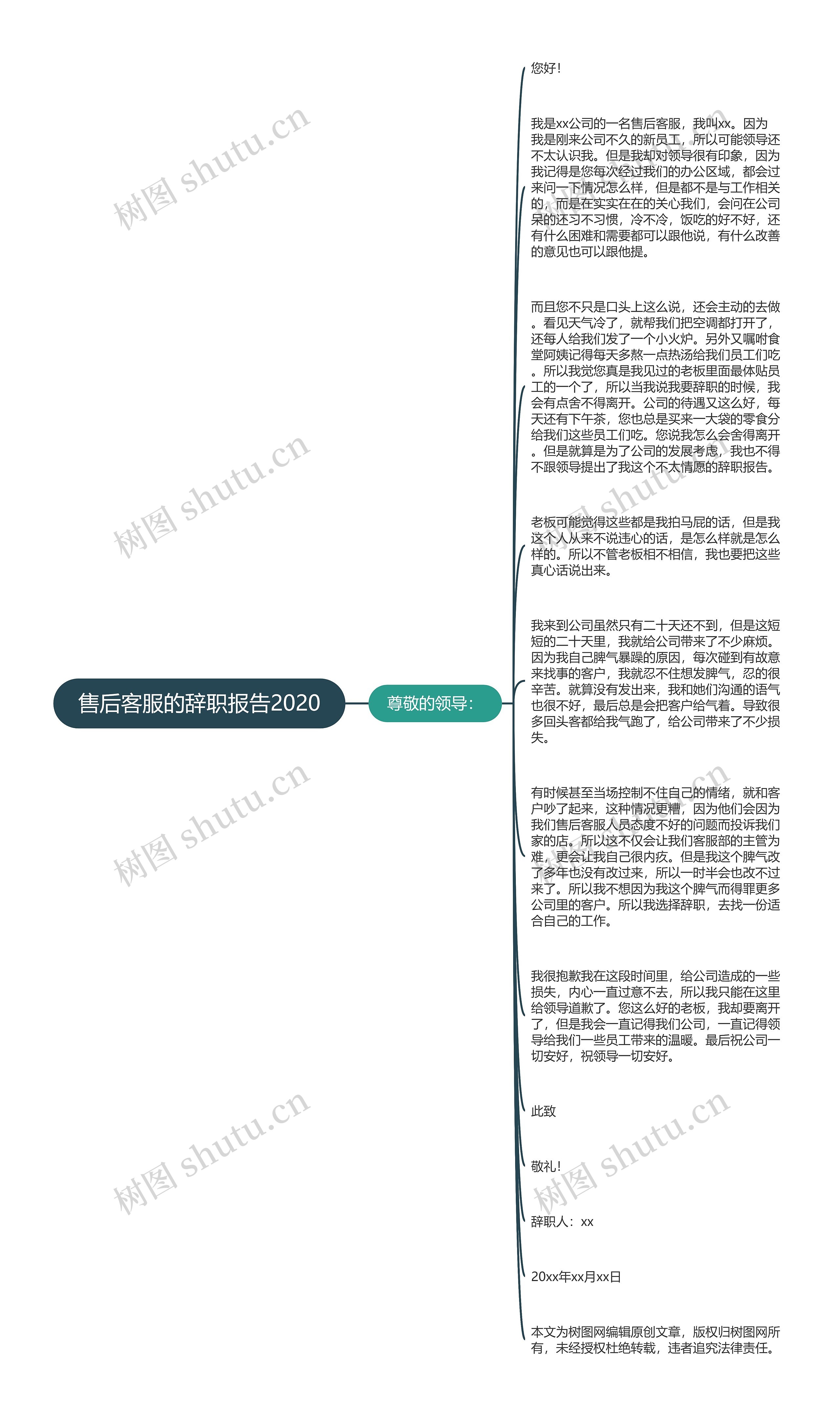 售后客服的辞职报告2020思维导图