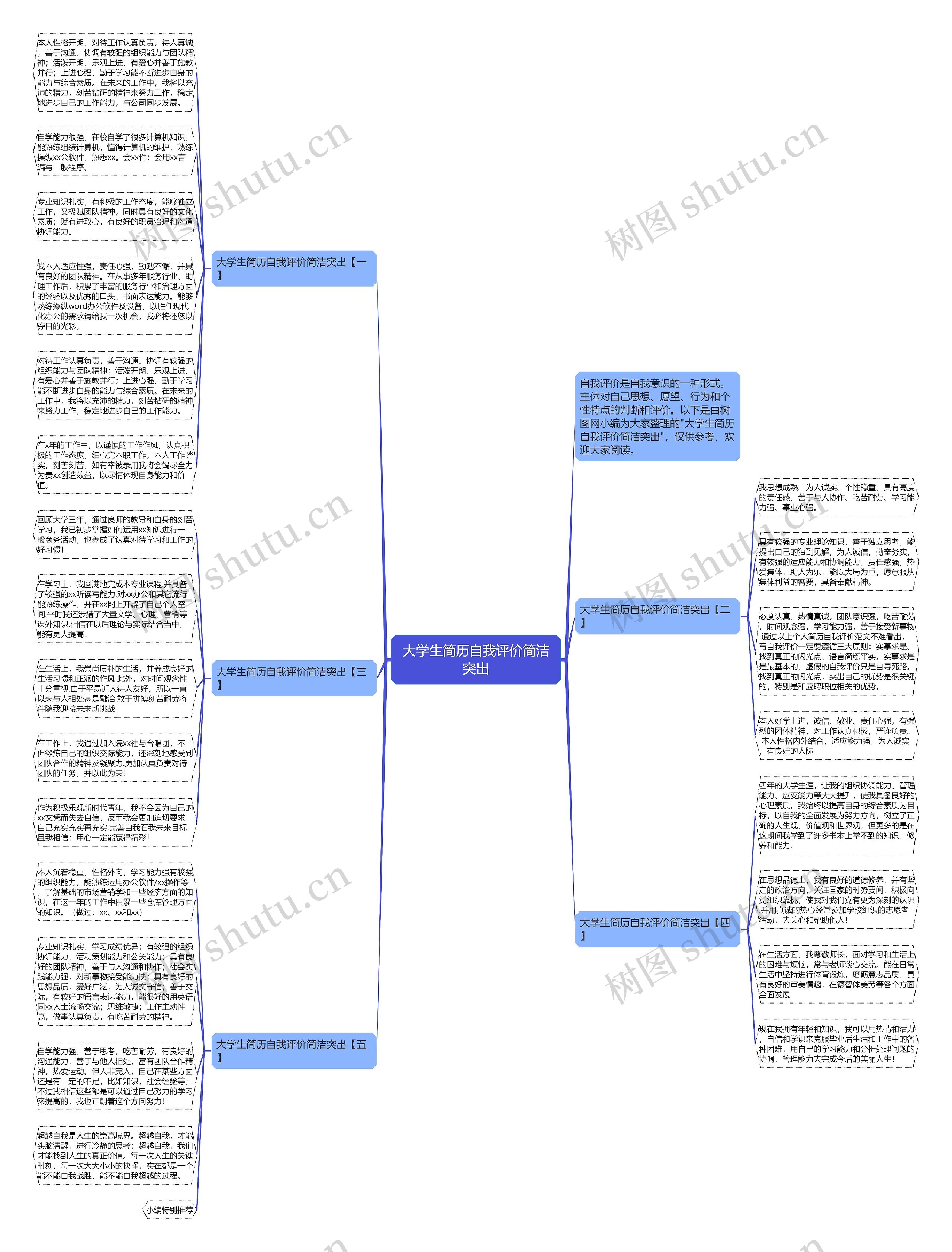 大学生简历自我评价简洁突出思维导图