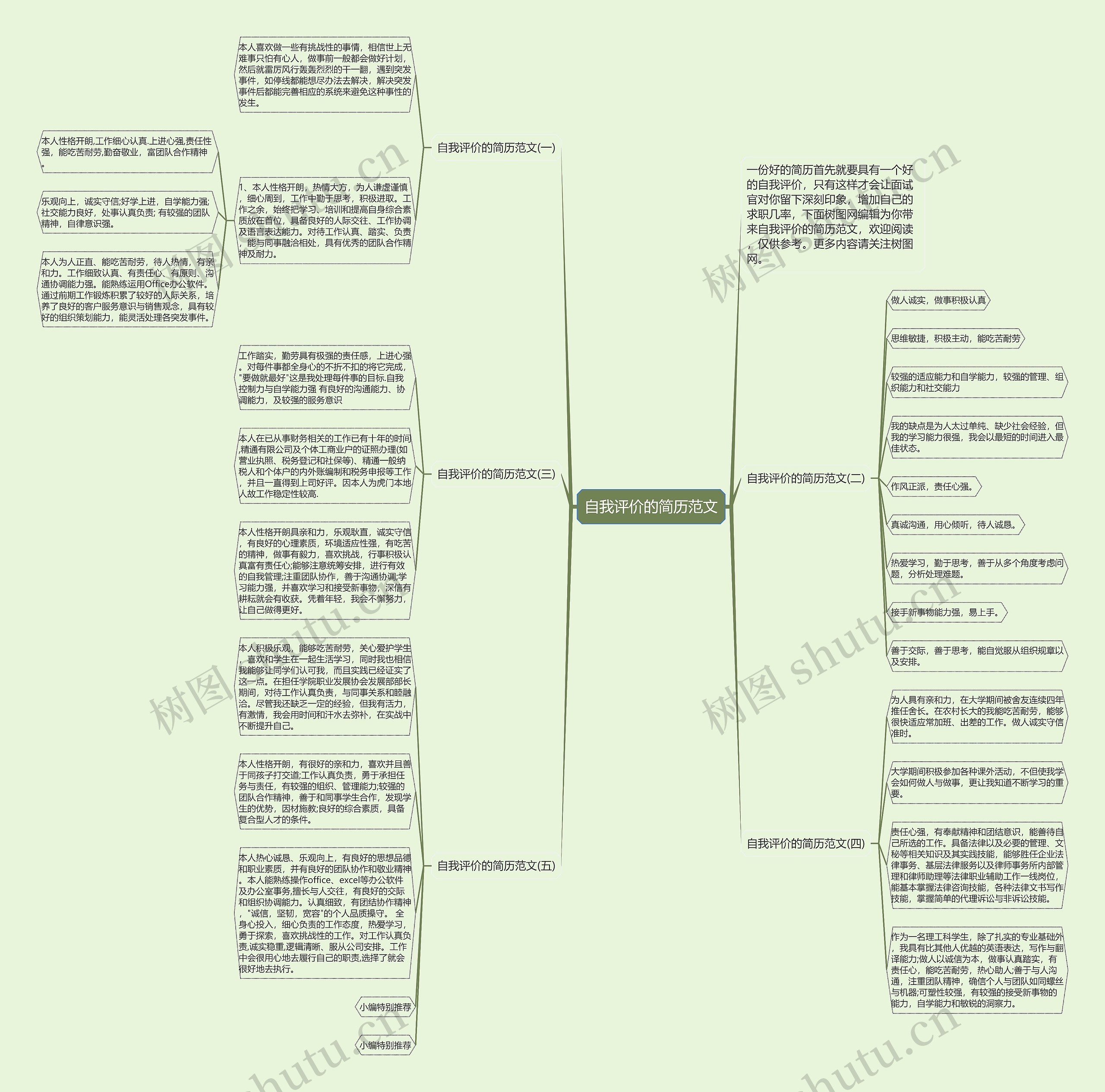 自我评价的简历范文思维导图