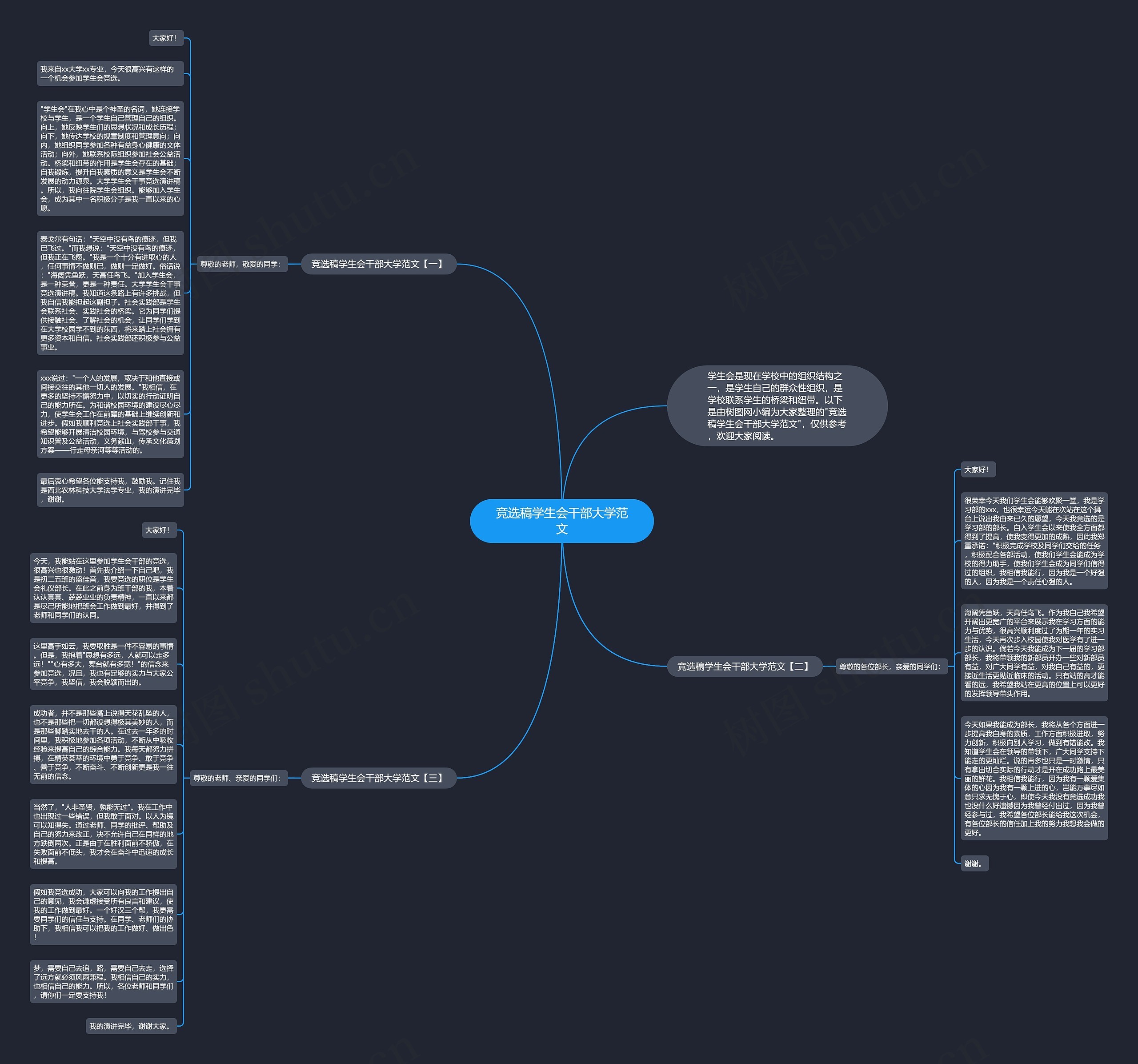 竞选稿学生会干部大学范文思维导图