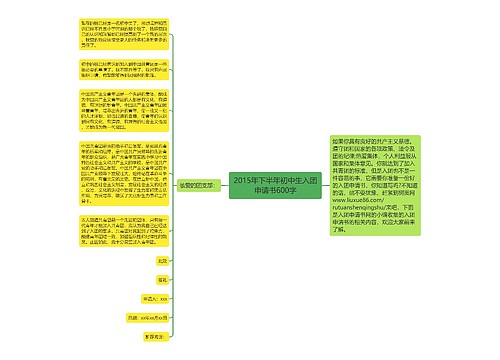 2015年下半年初中生入团申请书600字