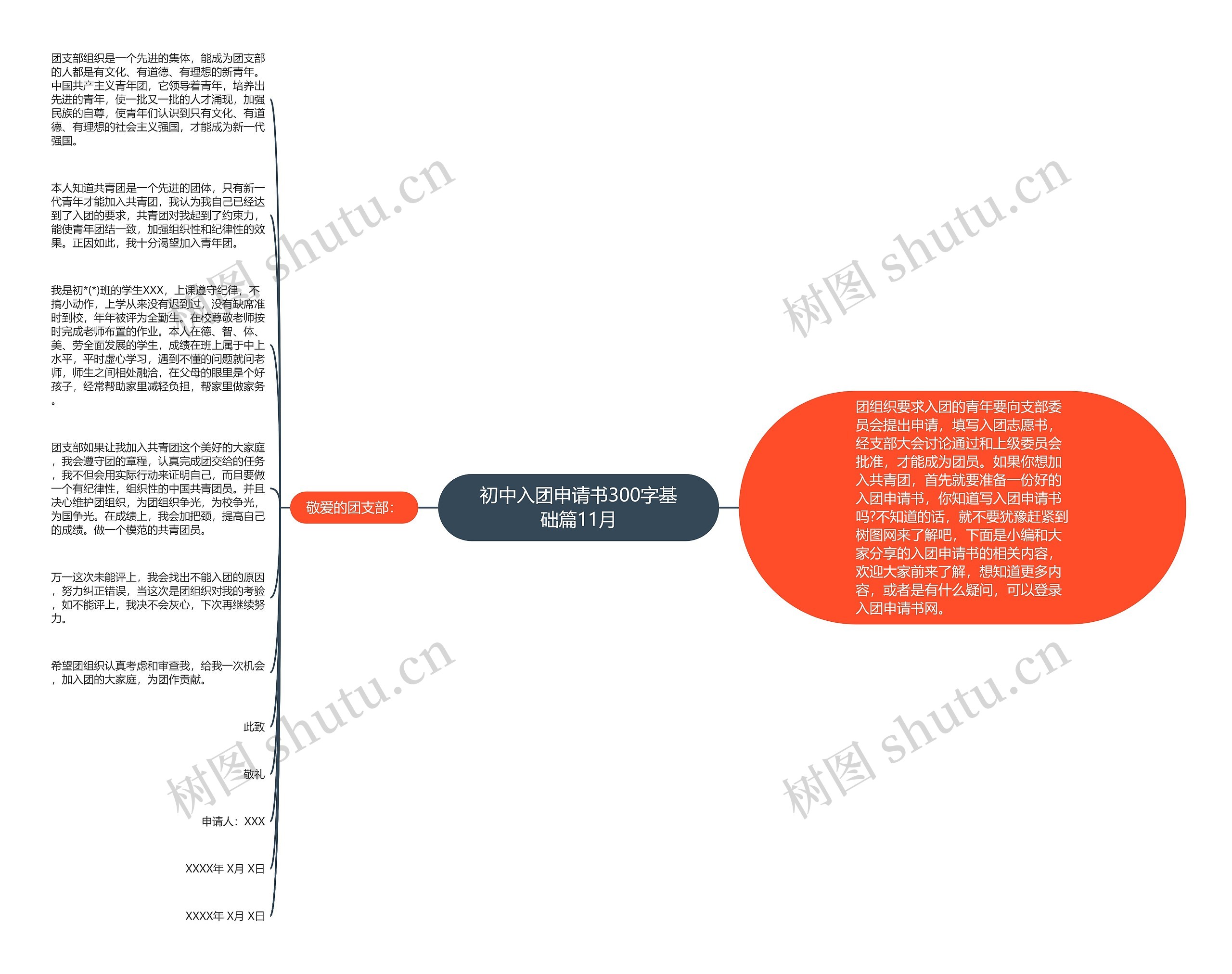 初中入团申请书300字基础篇11月思维导图