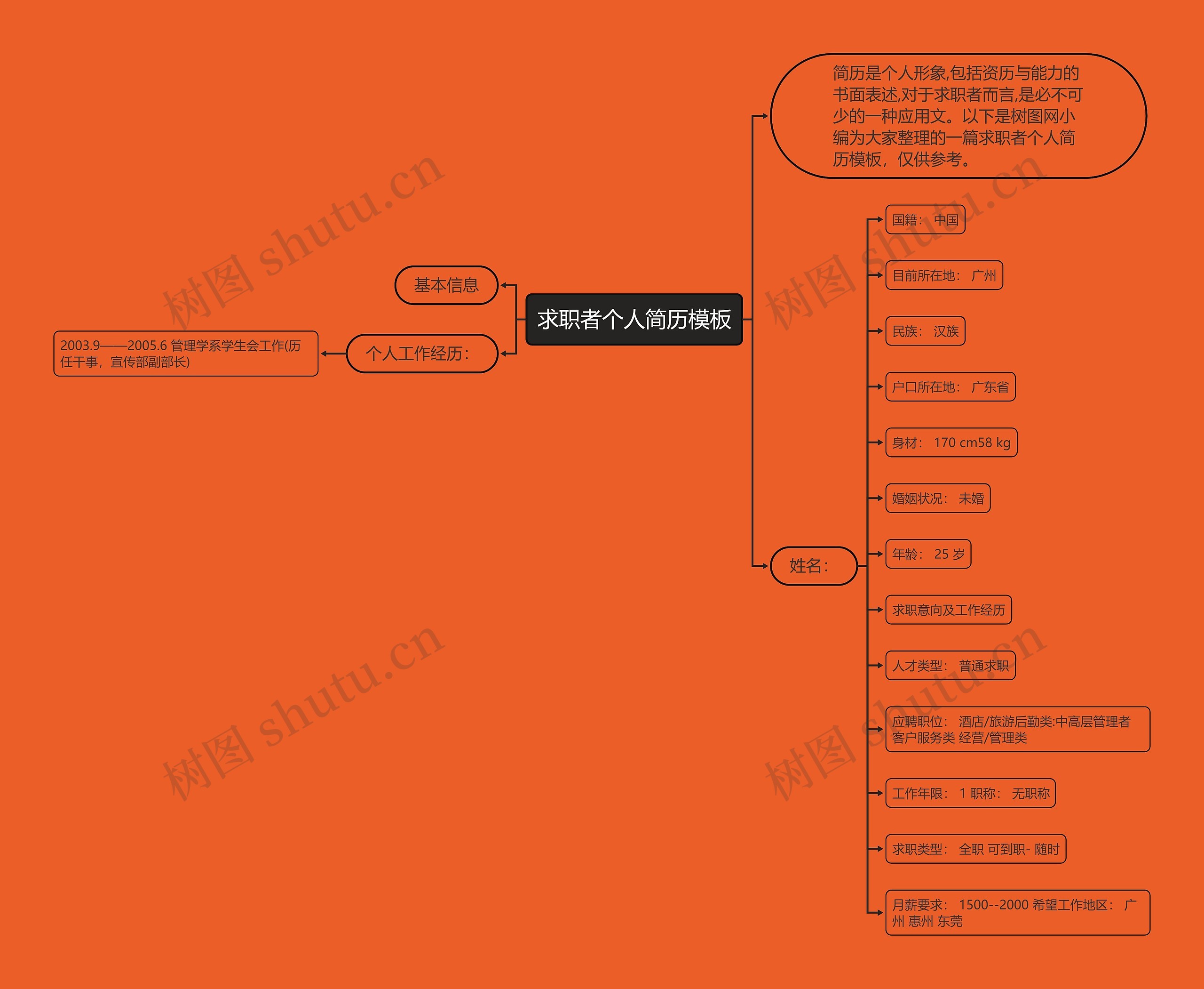 求职者个人简历思维导图