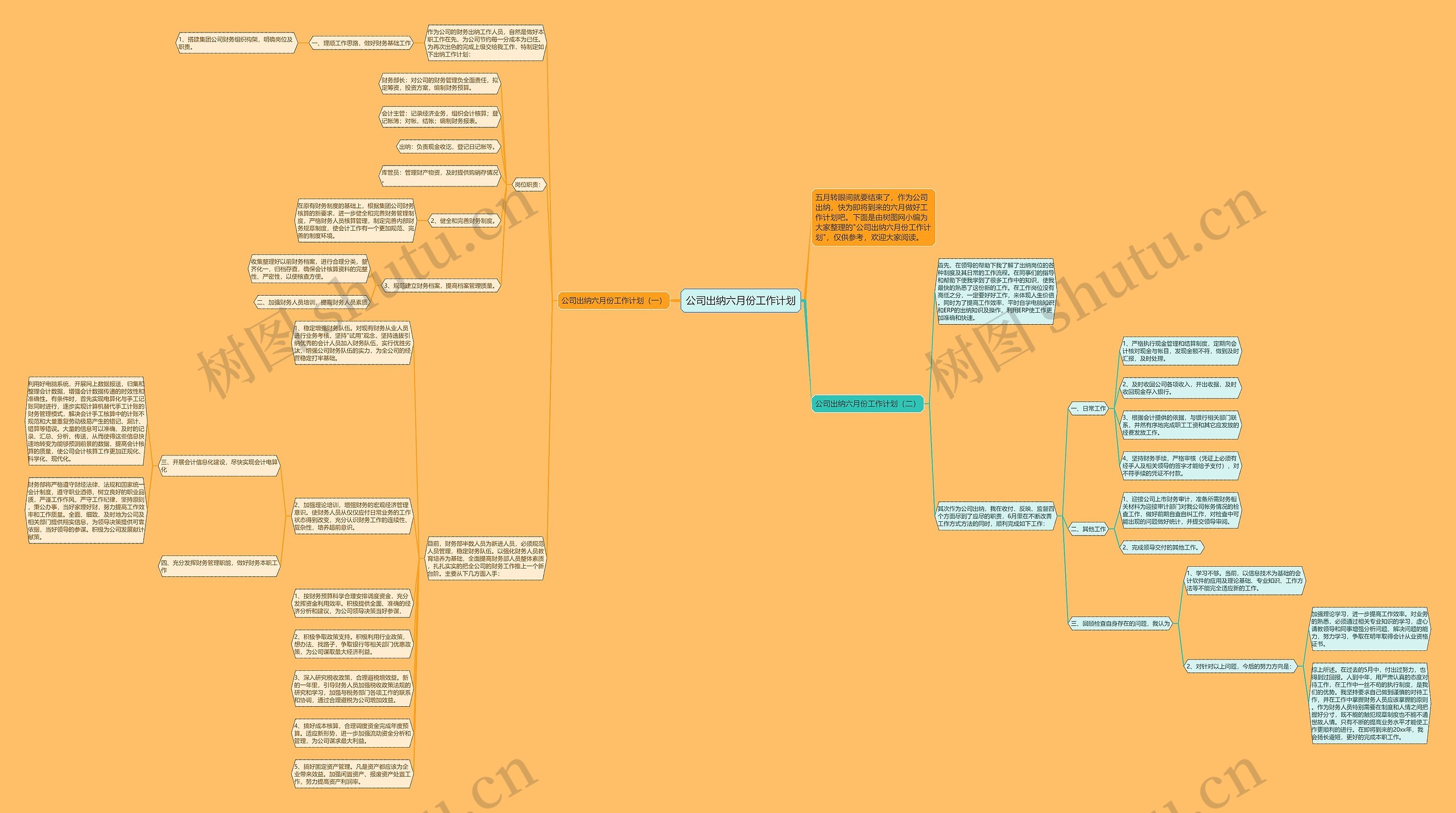 公司出纳六月份工作计划