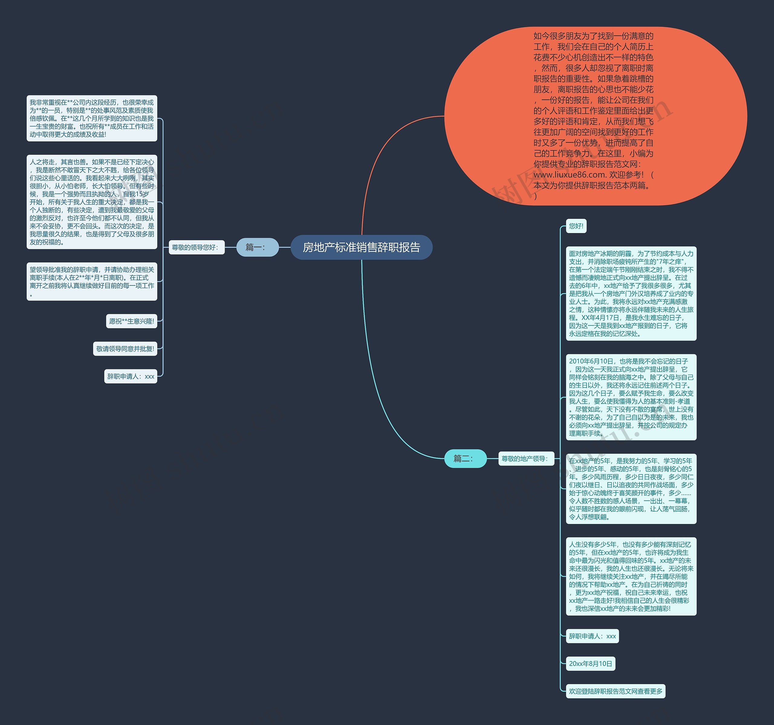 房地产标准销售辞职报告思维导图