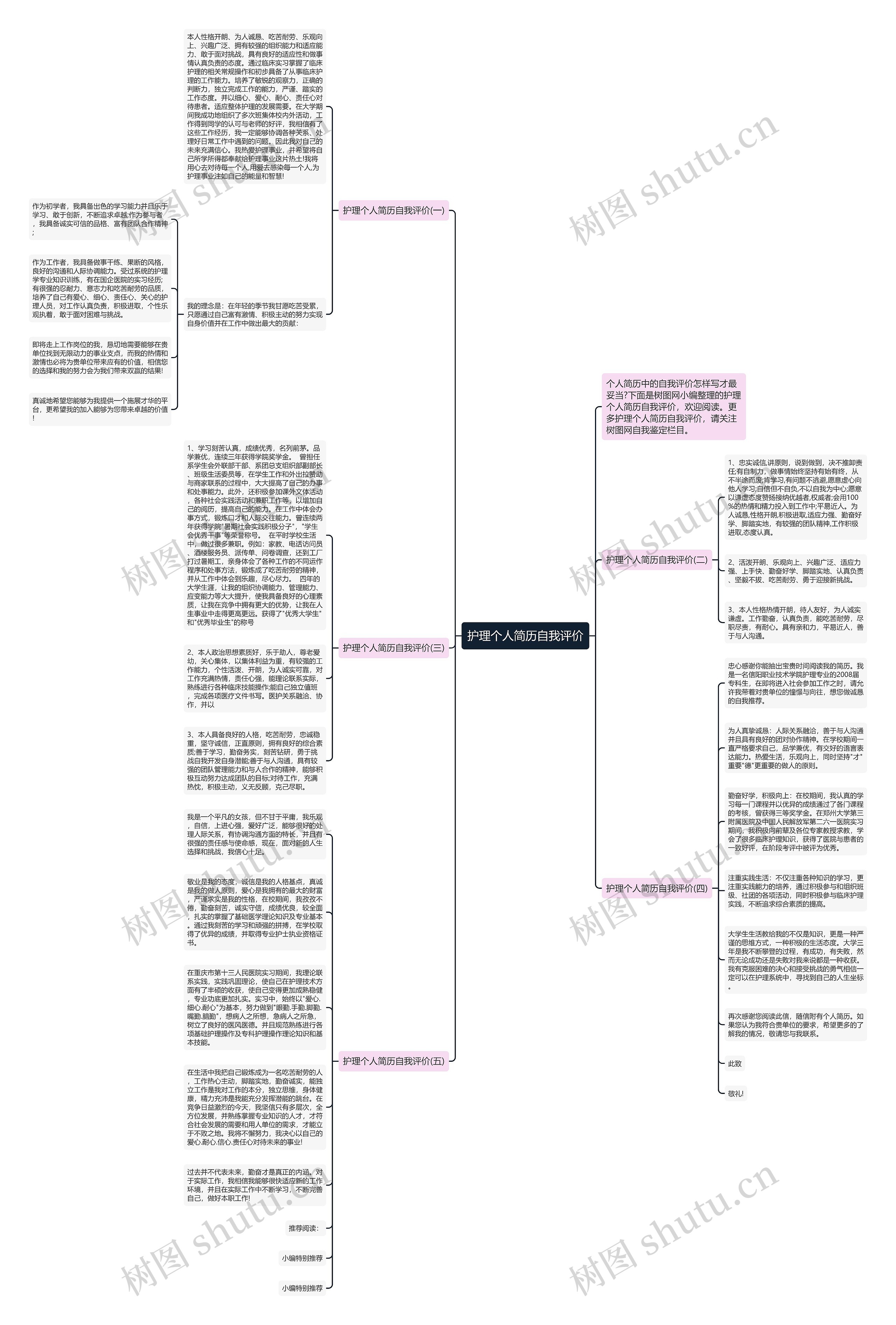护理个人简历自我评价思维导图高清图 护理个人简历自我评价思维导图