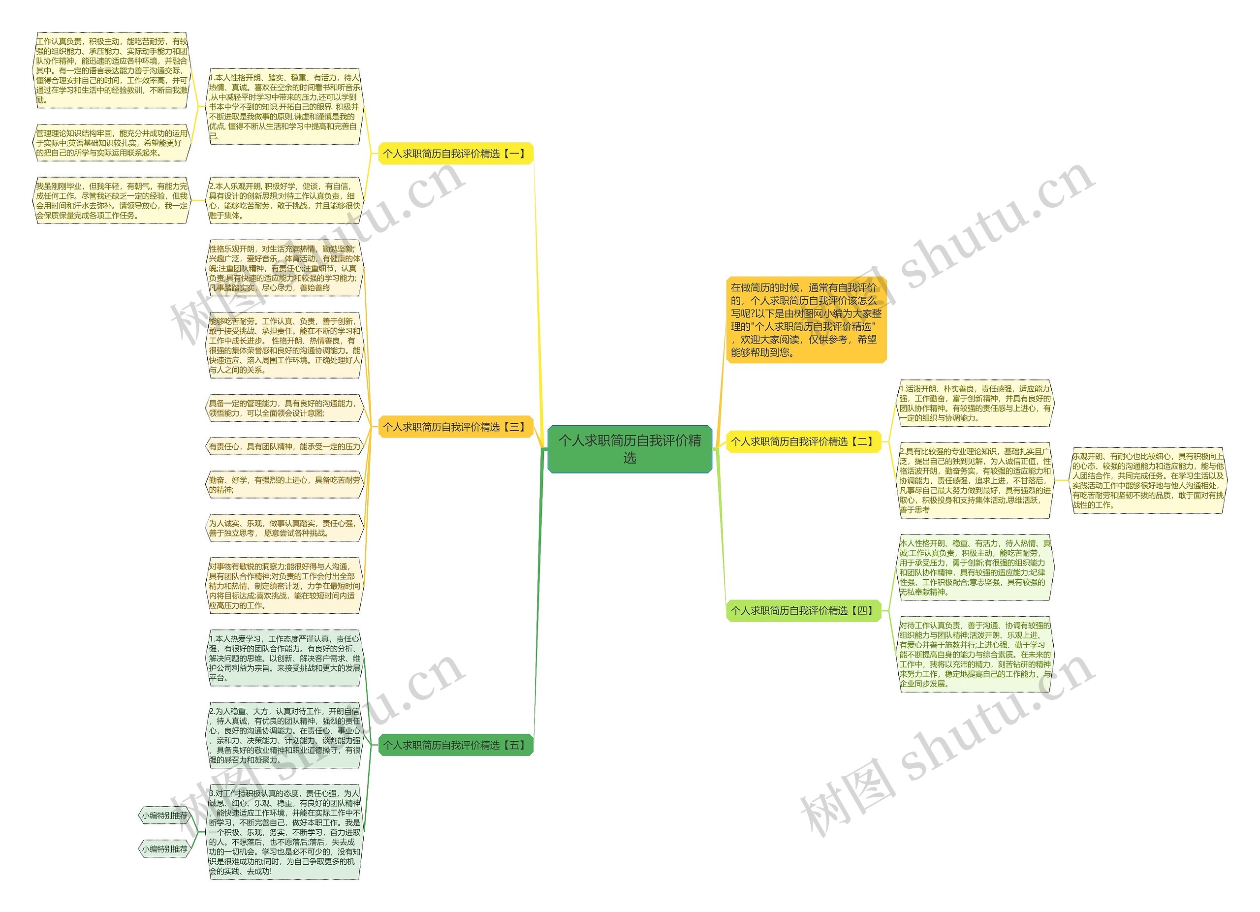 个人求职简历自我评价精选思维导图