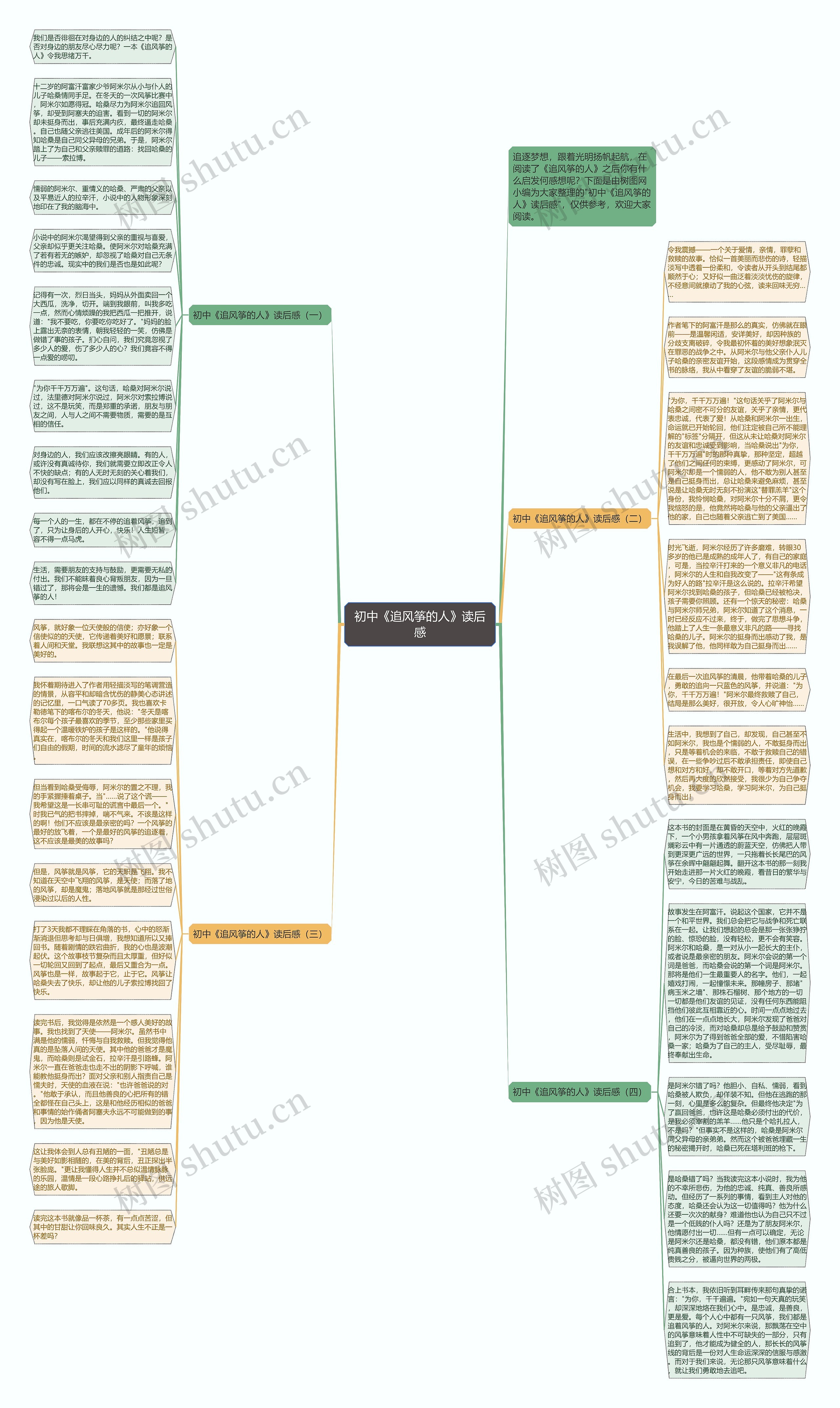 初中《追风筝的人》读后感思维导图