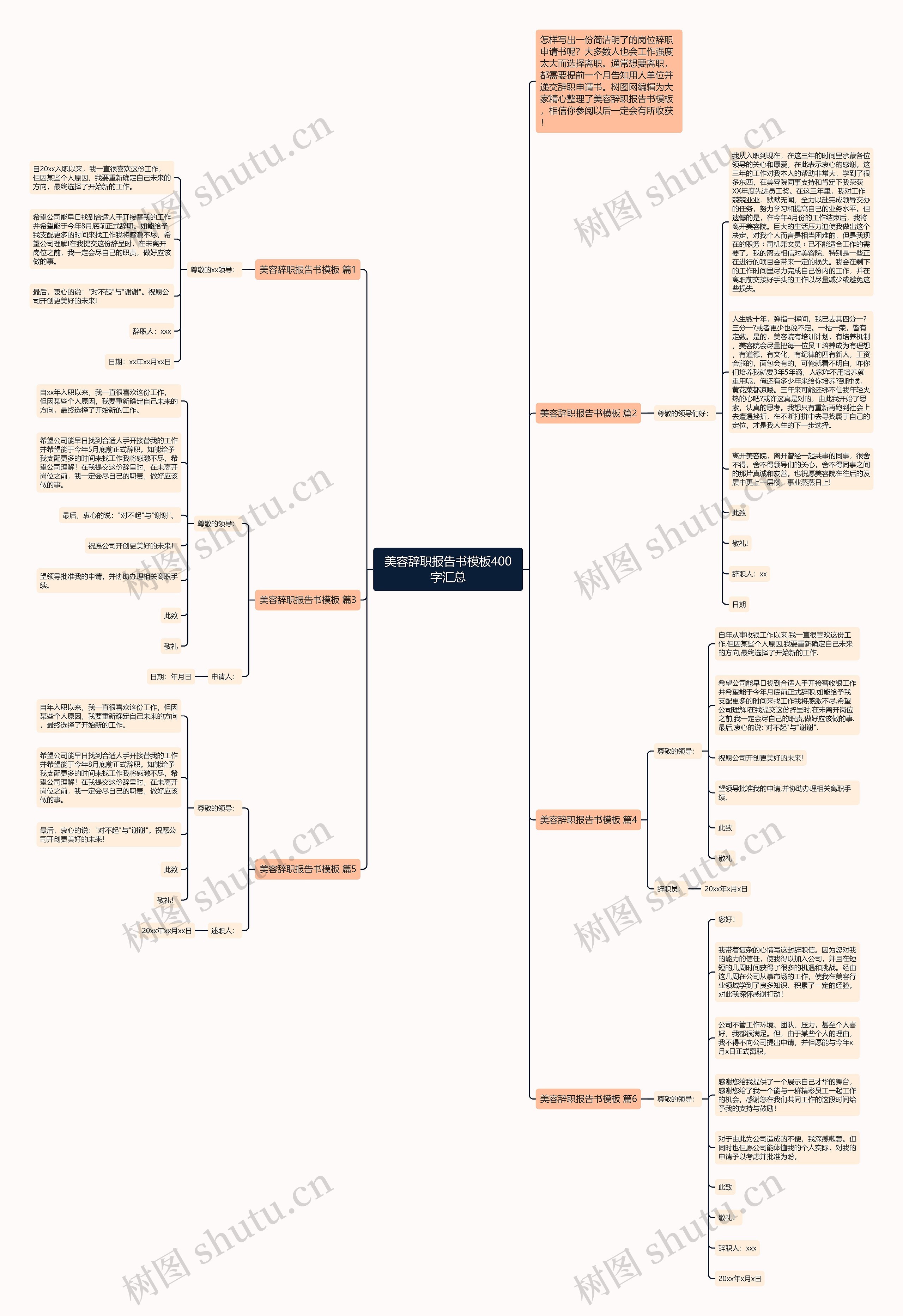 美容辞职报告书400字汇总思维导图