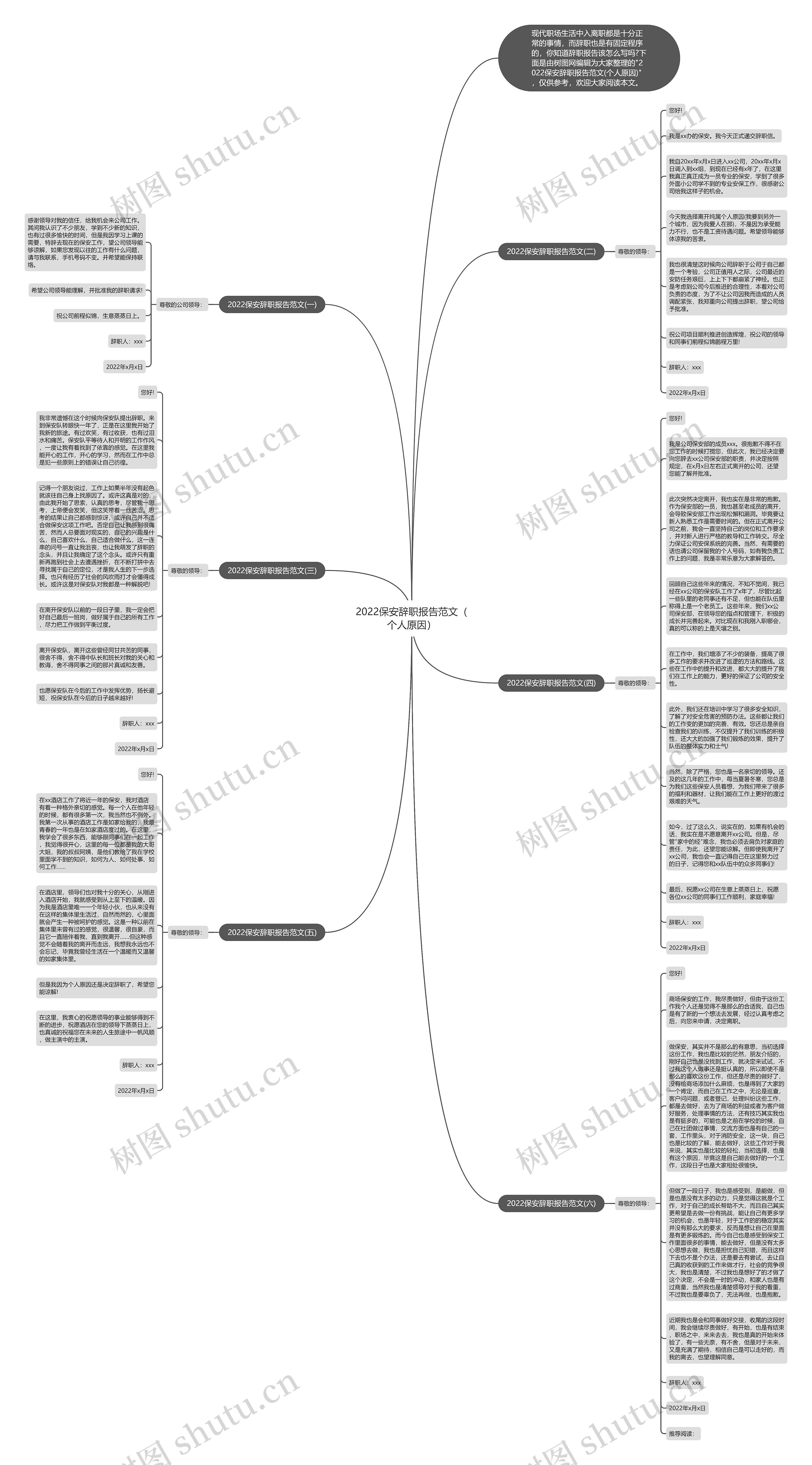 2022保安辞职报告范文（个人原因）思维导图