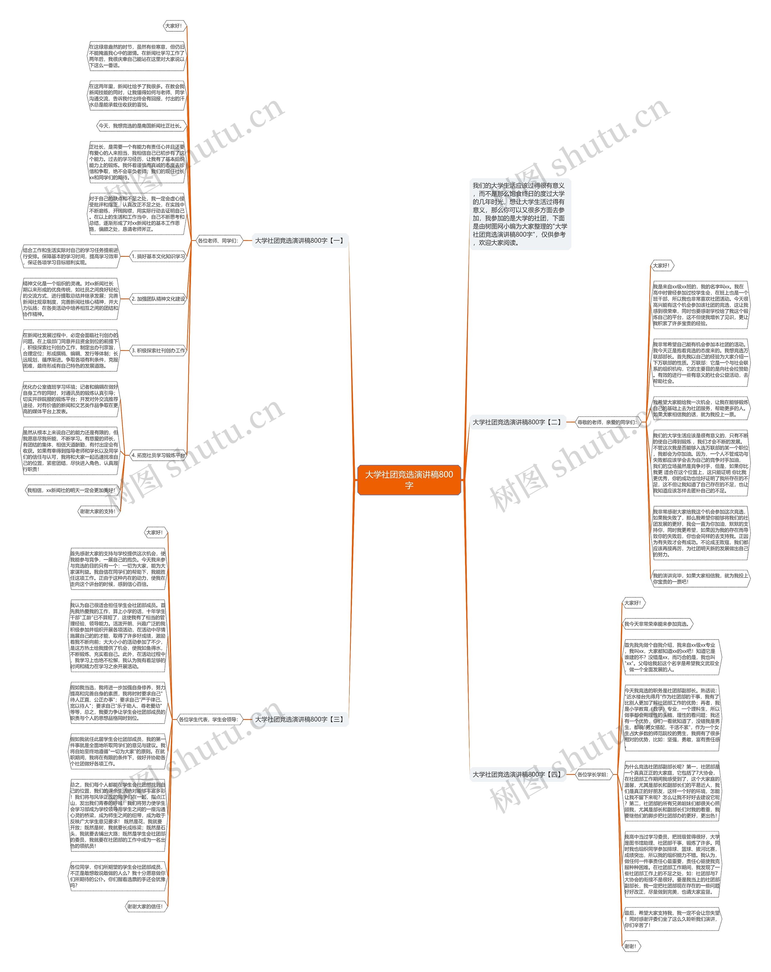 大学社团竞选演讲稿800字思维导图