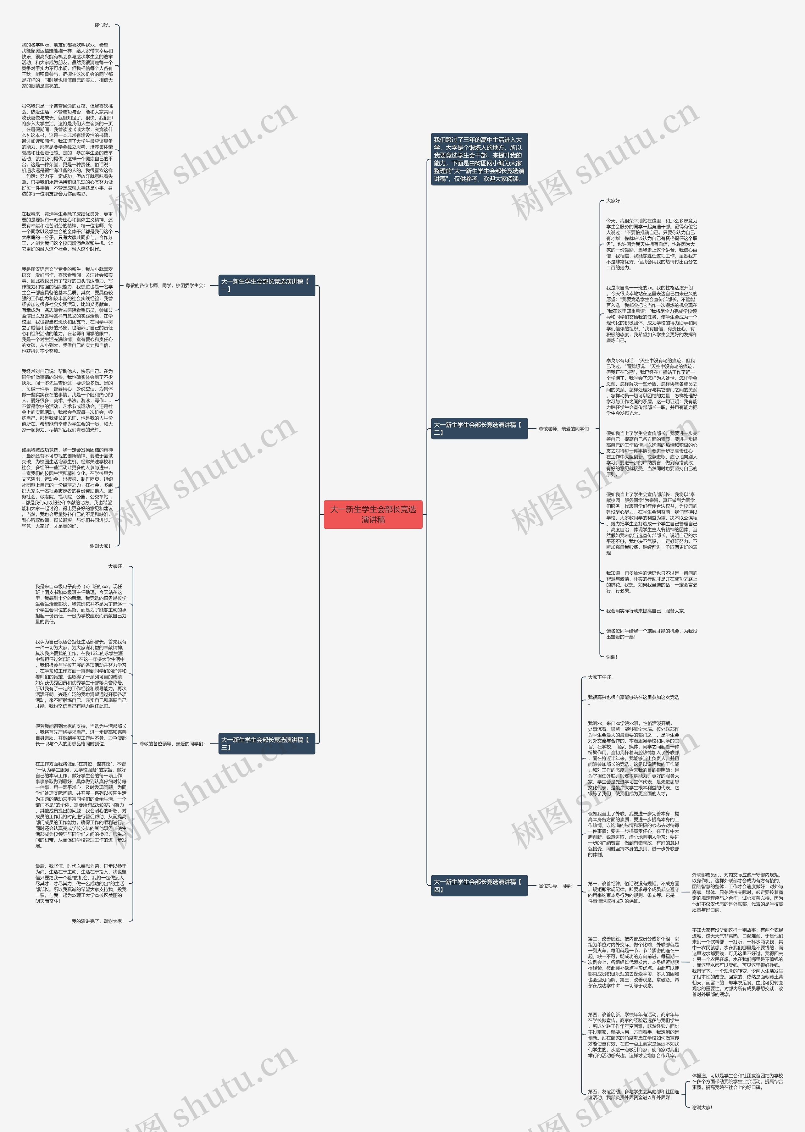 大一新生学生会部长竞选演讲稿思维导图
