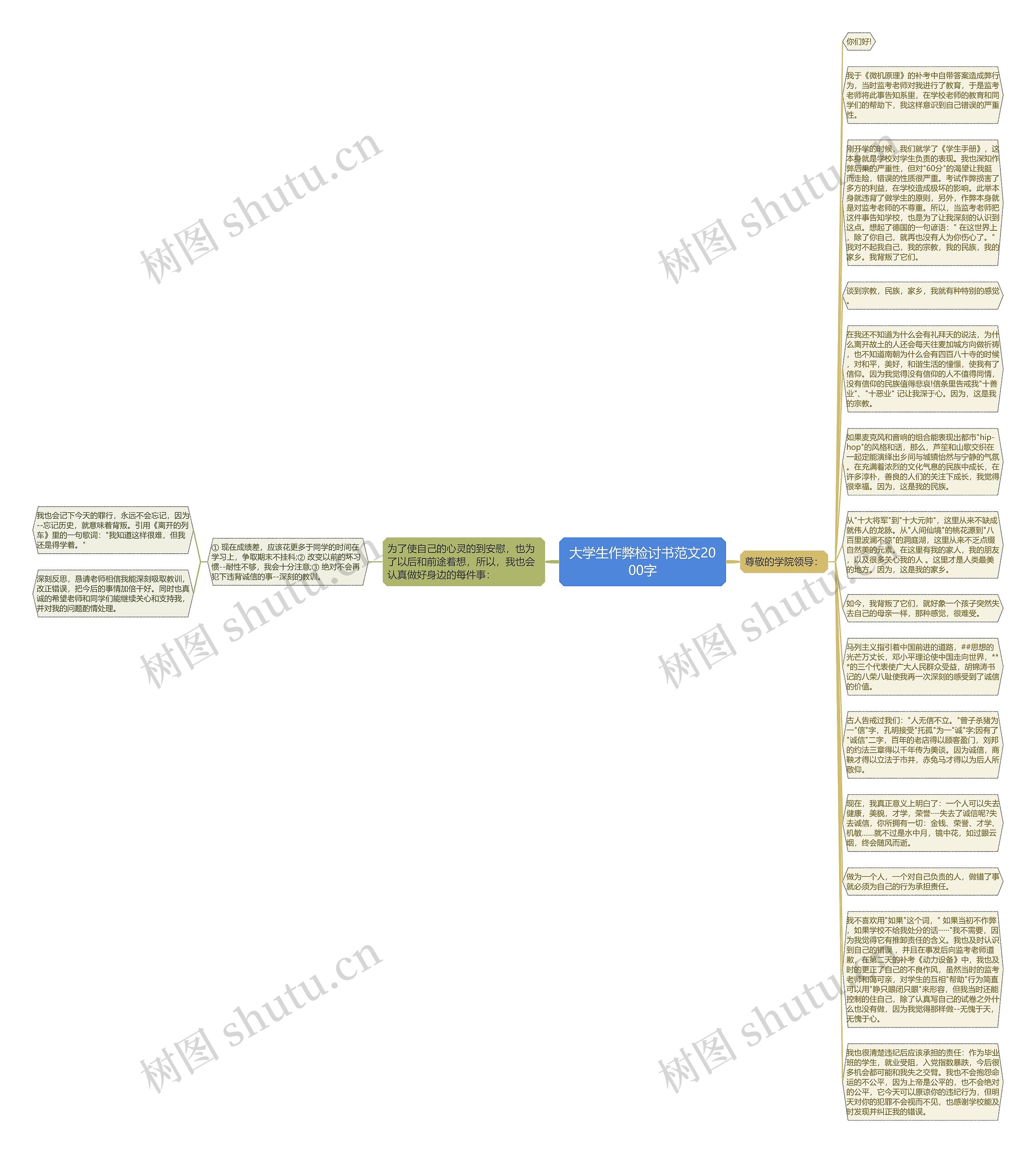 大学生作弊检讨书范文2000字思维导图