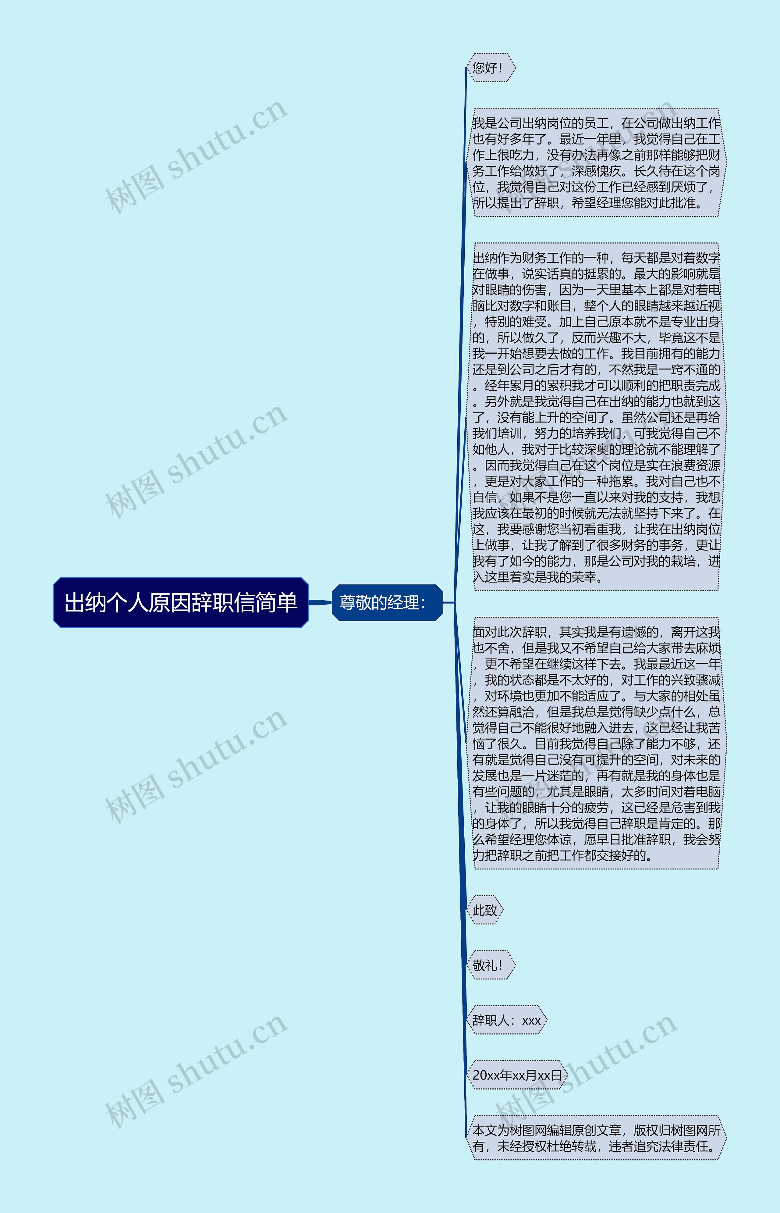 出纳个人原因辞职信简单思维导图