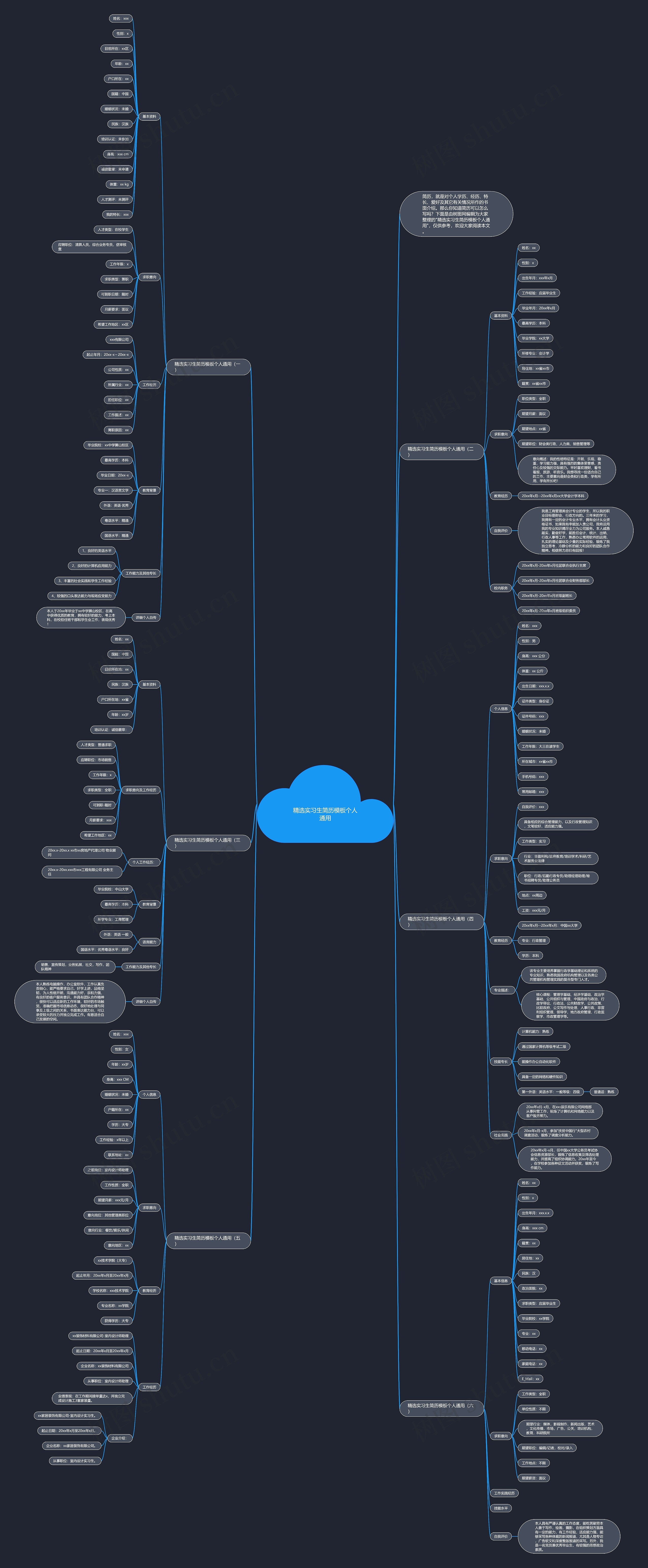 精选实习生简历个人通用思维导图