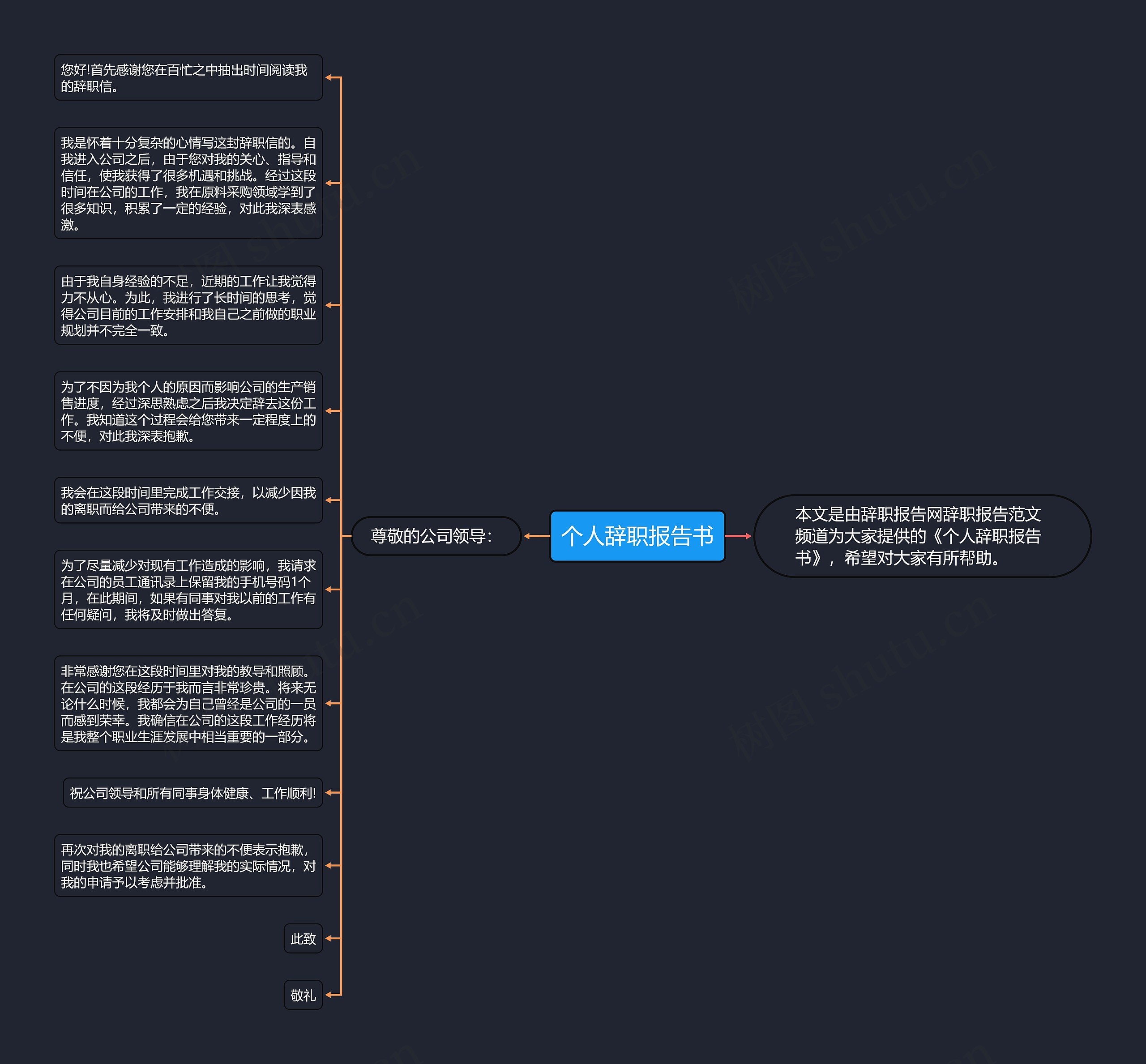 个人辞职报告书思维导图