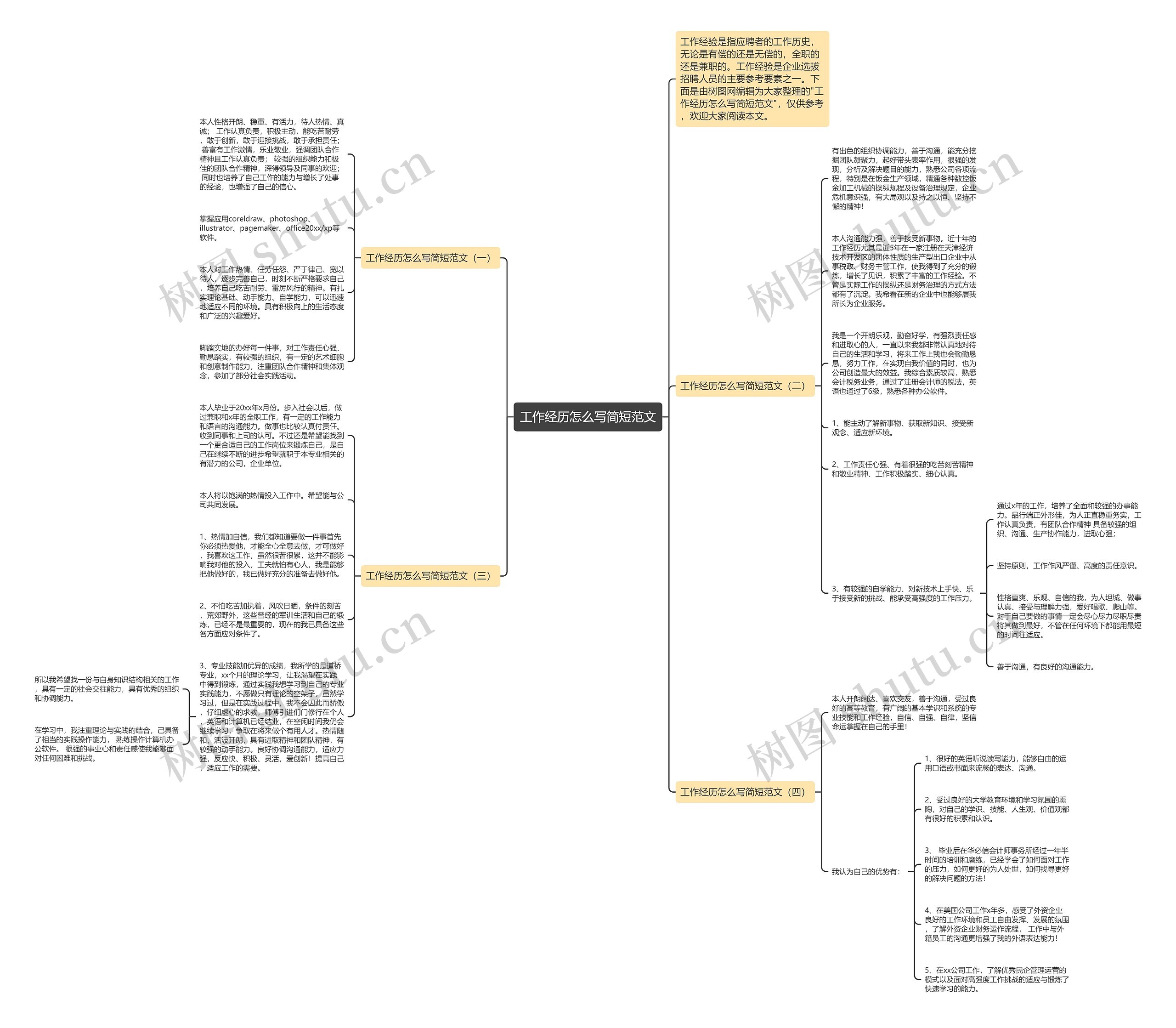 工作经历怎么写简短范文思维导图