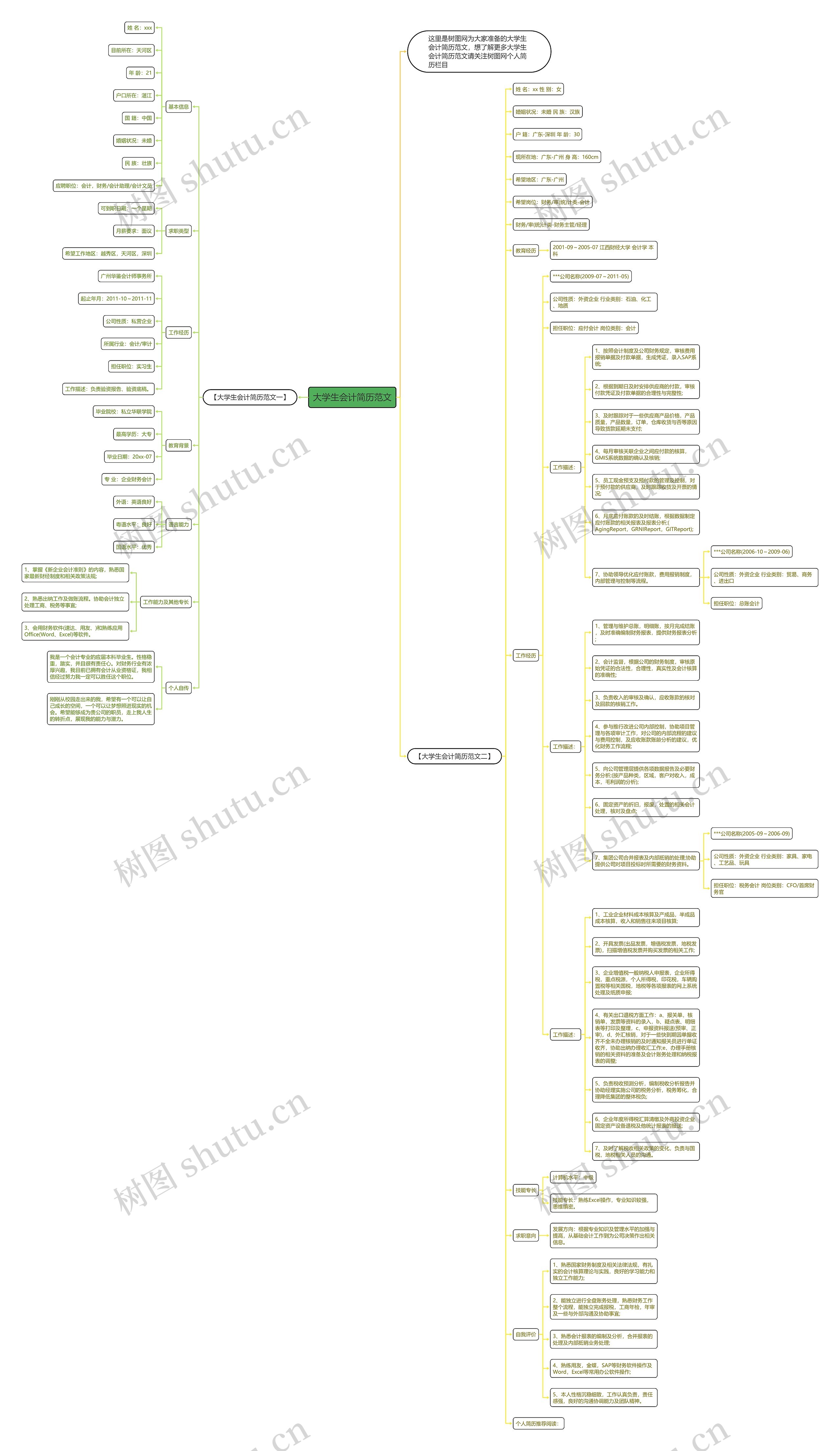 大学生会计简历范文思维导图