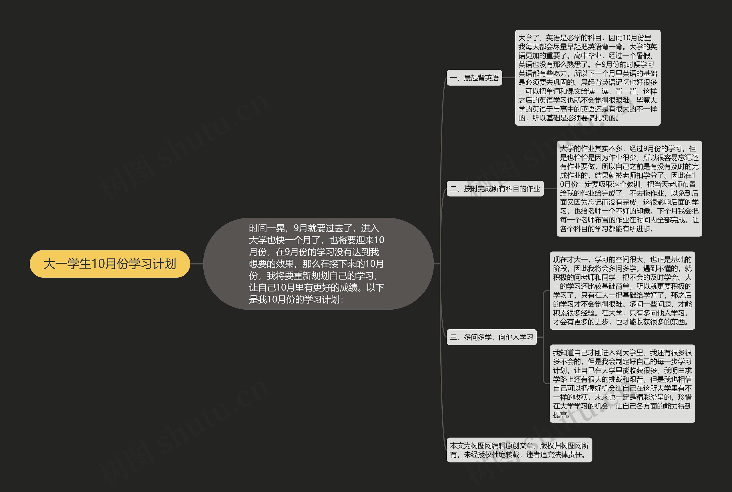 大一学生10月份学习计划