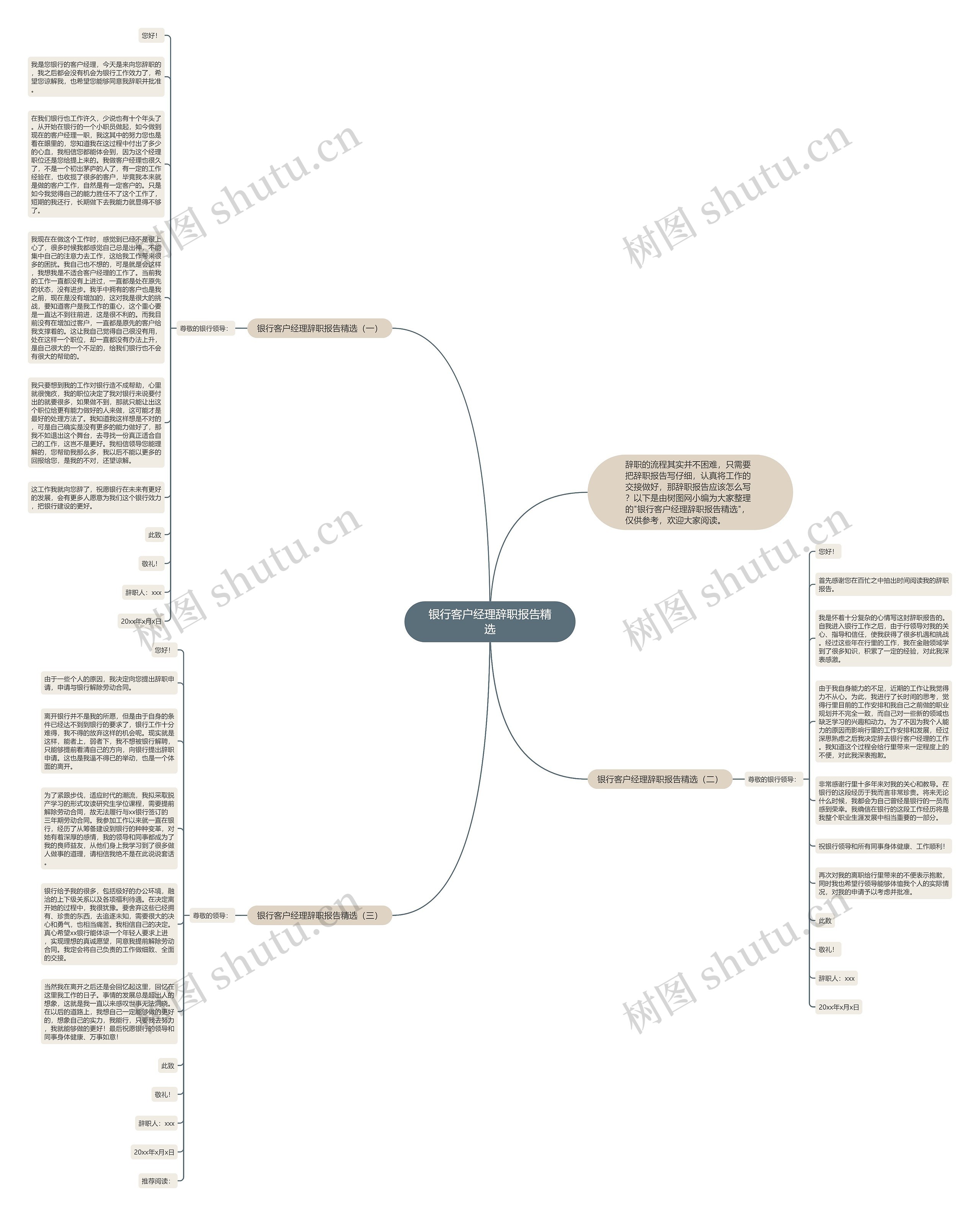 银行客户经理辞职报告精选思维导图