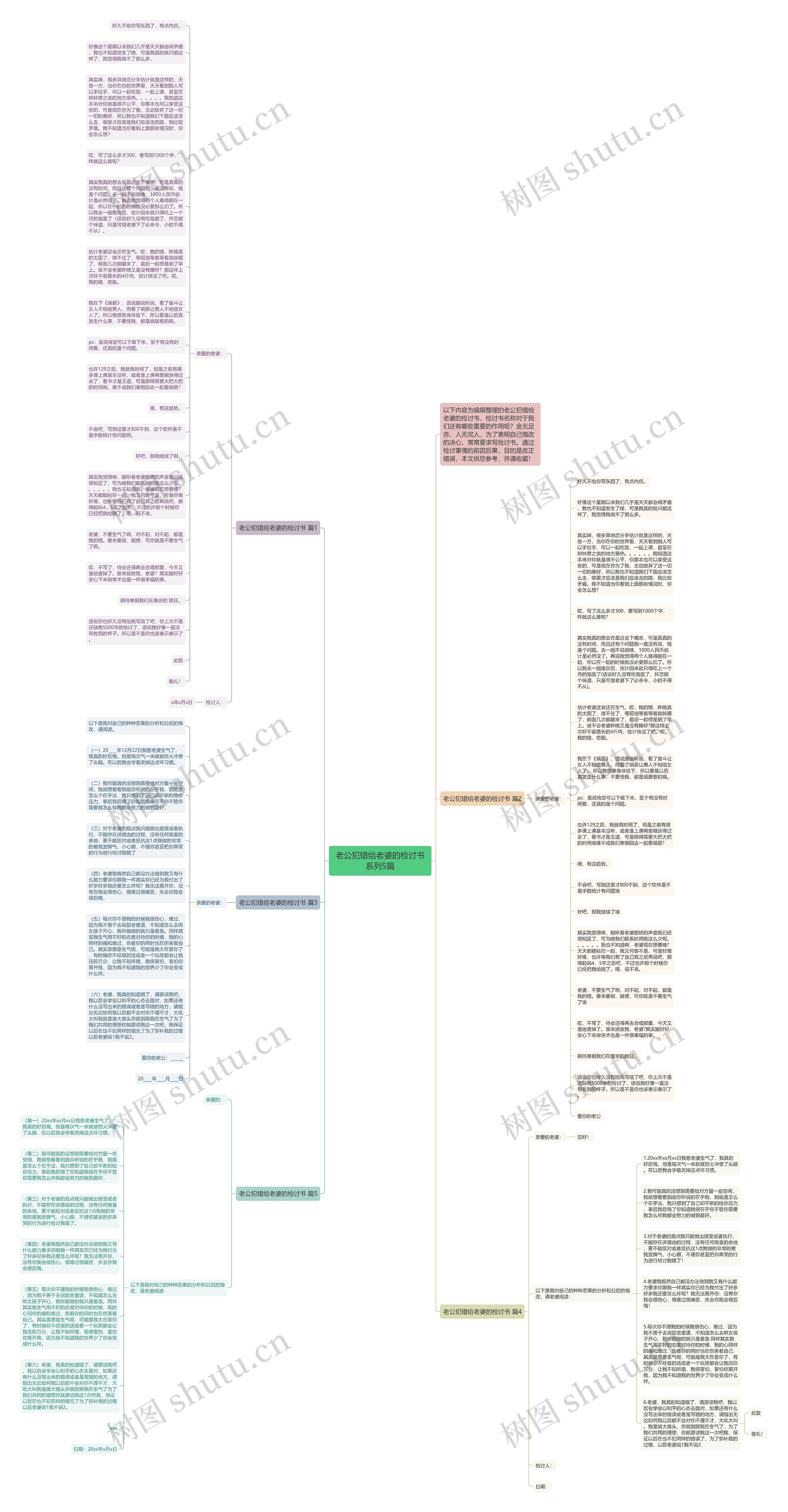 老公犯错给老婆的检讨书系列5篇思维导图