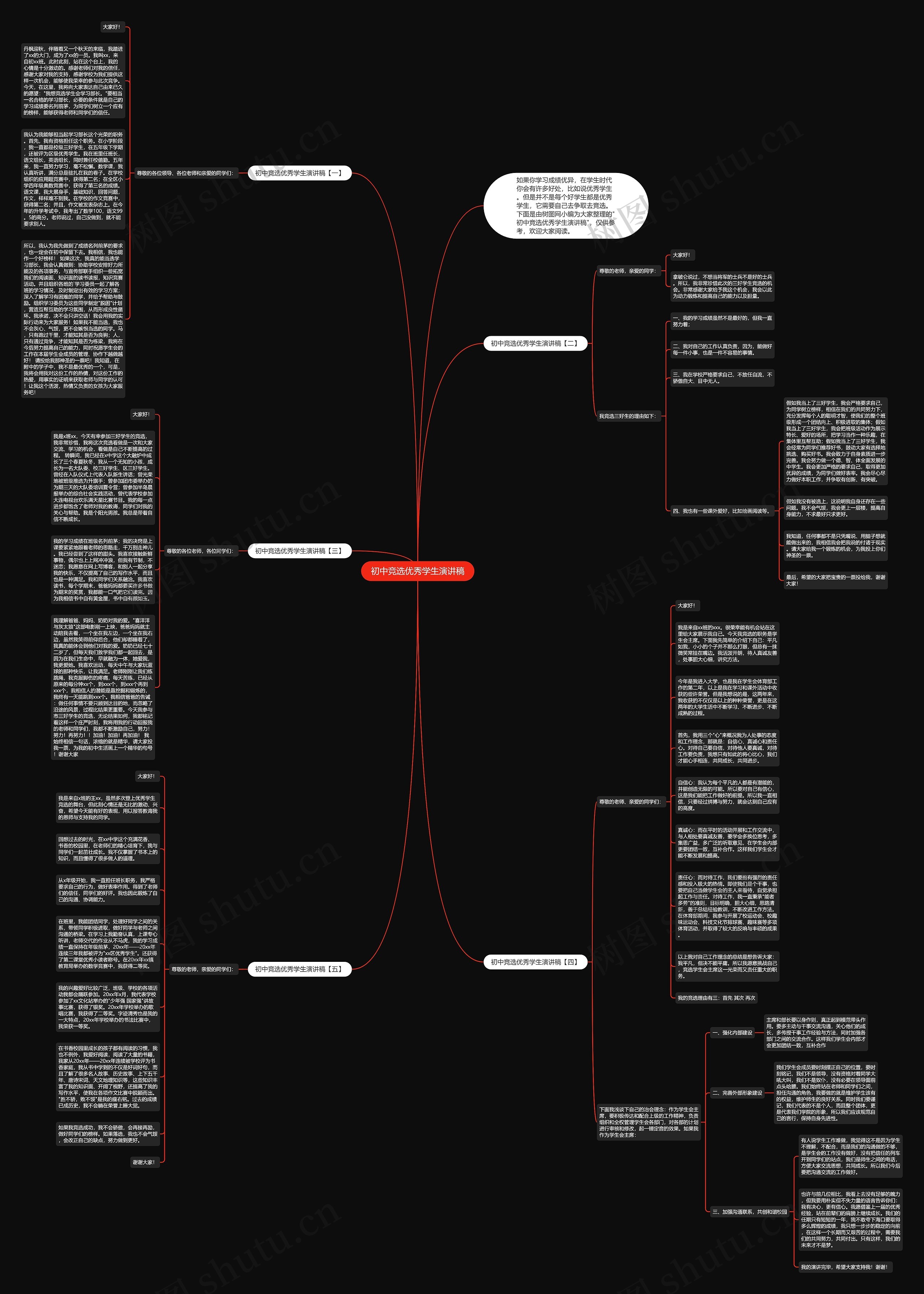 初中竞选优秀学生演讲稿思维导图
